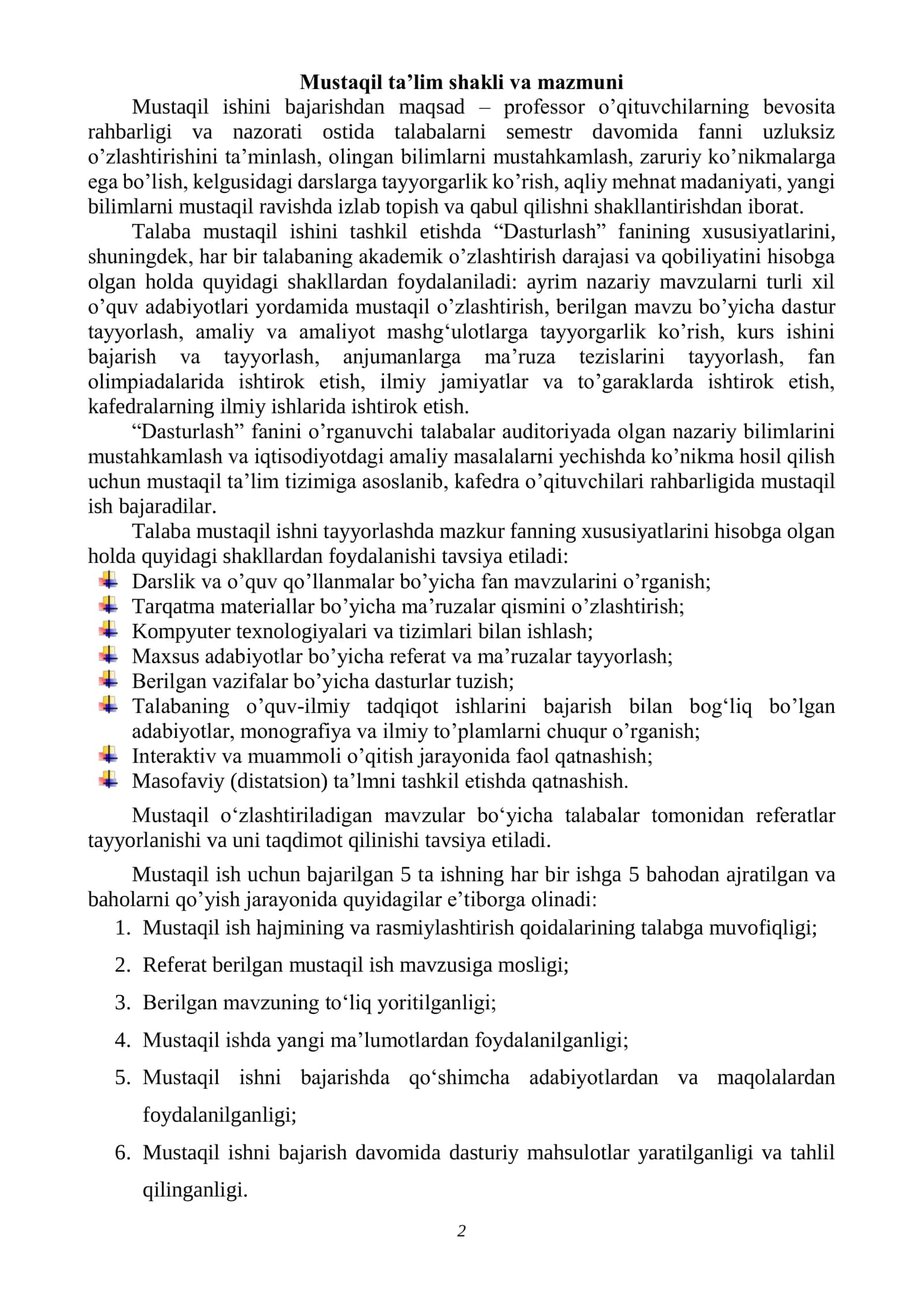 Mustaqil ta’lim shakli va mazmuni 2