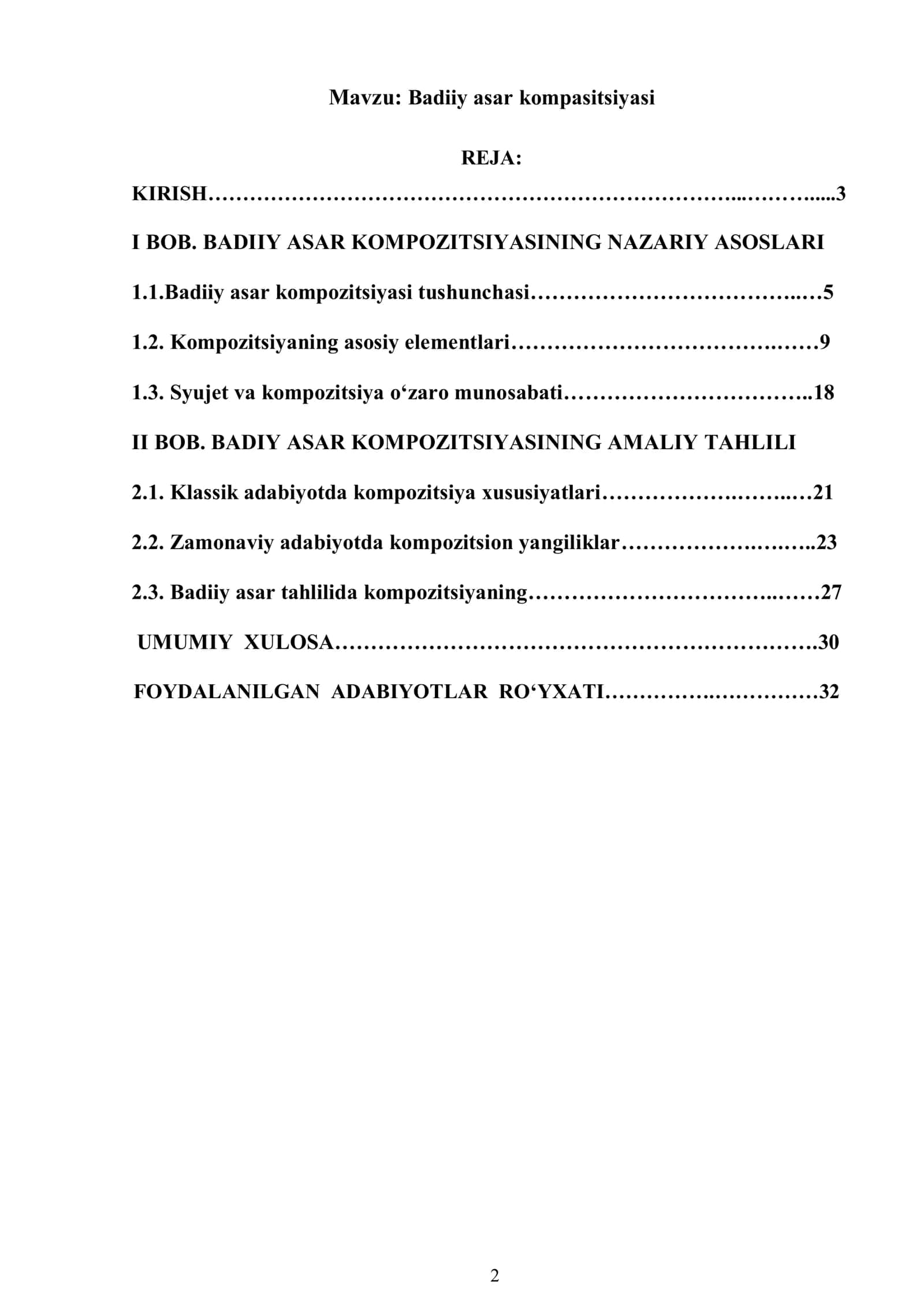 Badiiy asar kompasitsiyasi 2