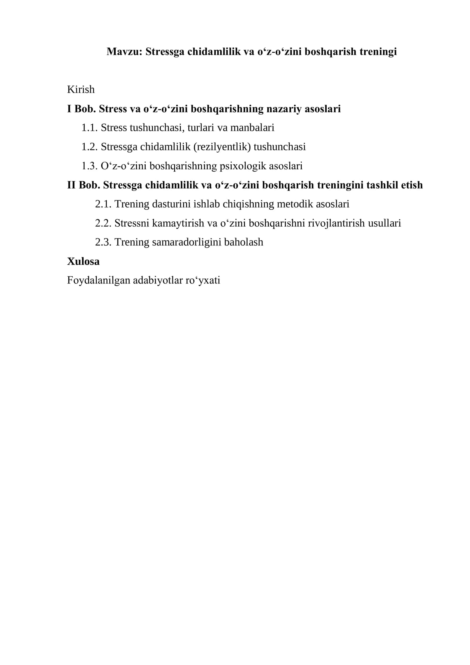Stressga chidamlilik va o‘z-o‘zini boshqarish treningi 2