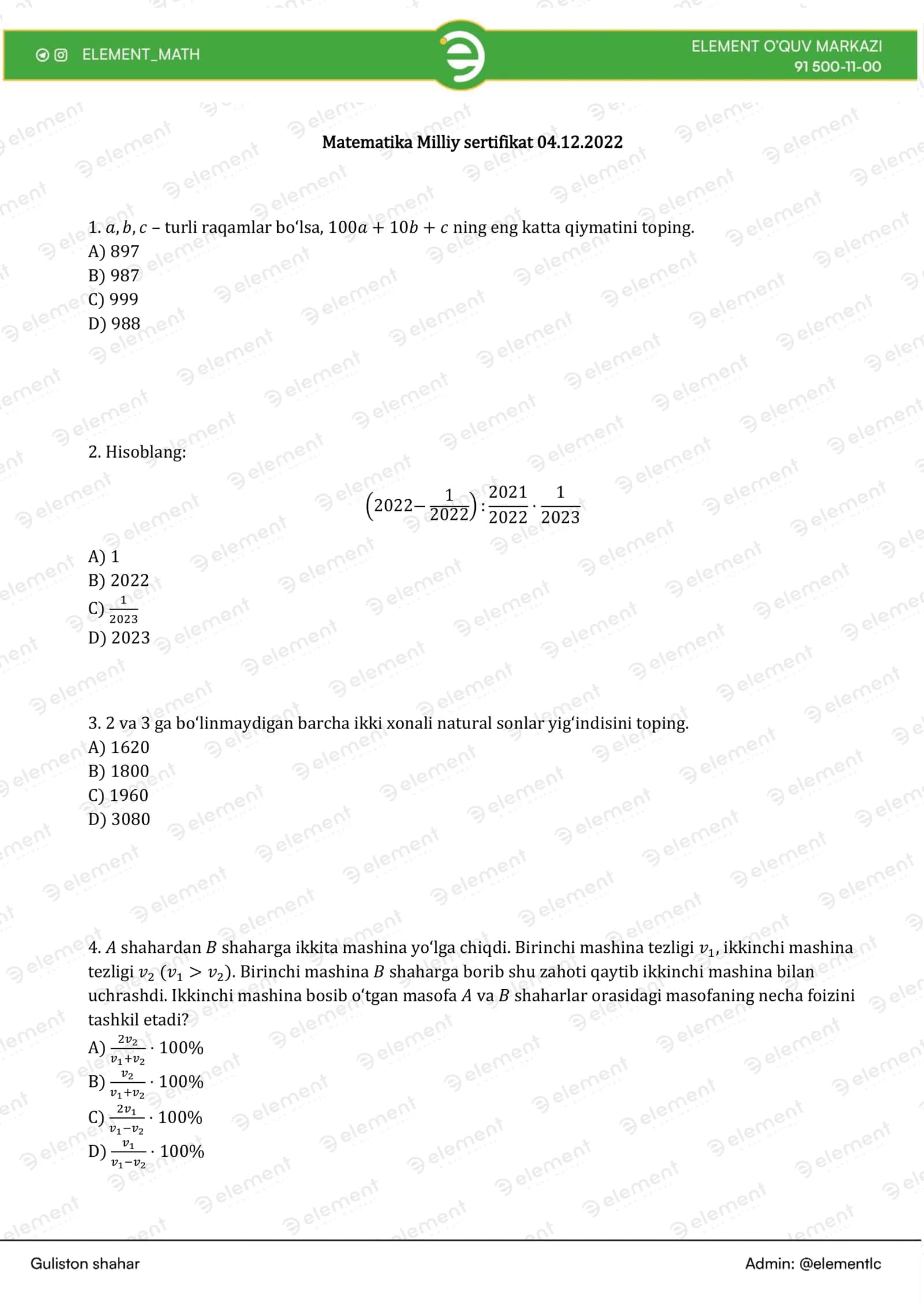 2022-2025-Matematika Milliy Setifikat Testlar to'plami 2