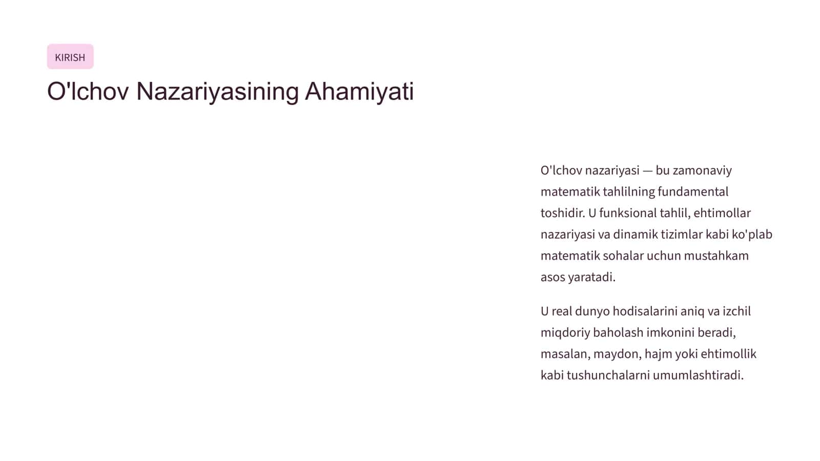 O'lchovni Lebeg Sxemasi Bo'yicha Davom Ettirish 2