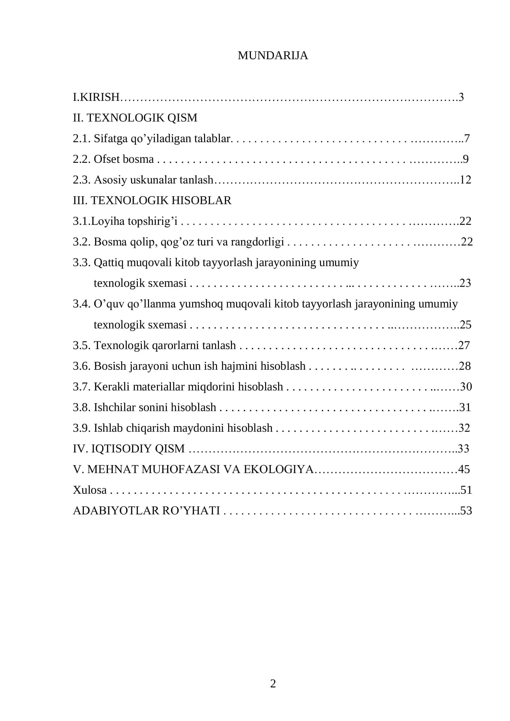 Kam adadli qattiq muqovali nashr tayyorlash texnologik loyihasini ishlab chiqish 2