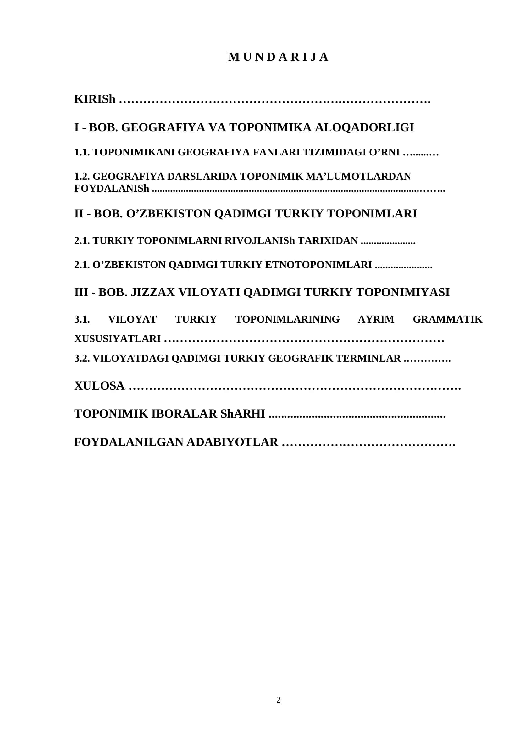 O`ZBEKISTON QADIMGI TURKIY TOPONIMIYASI 2
