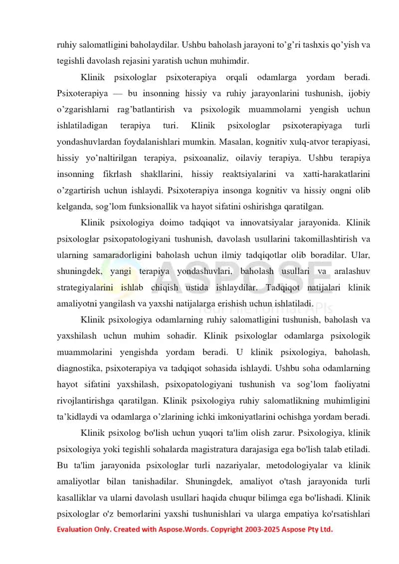 Klinik psixolog kasbinining o‘ziga xos xususiyatlari 2
