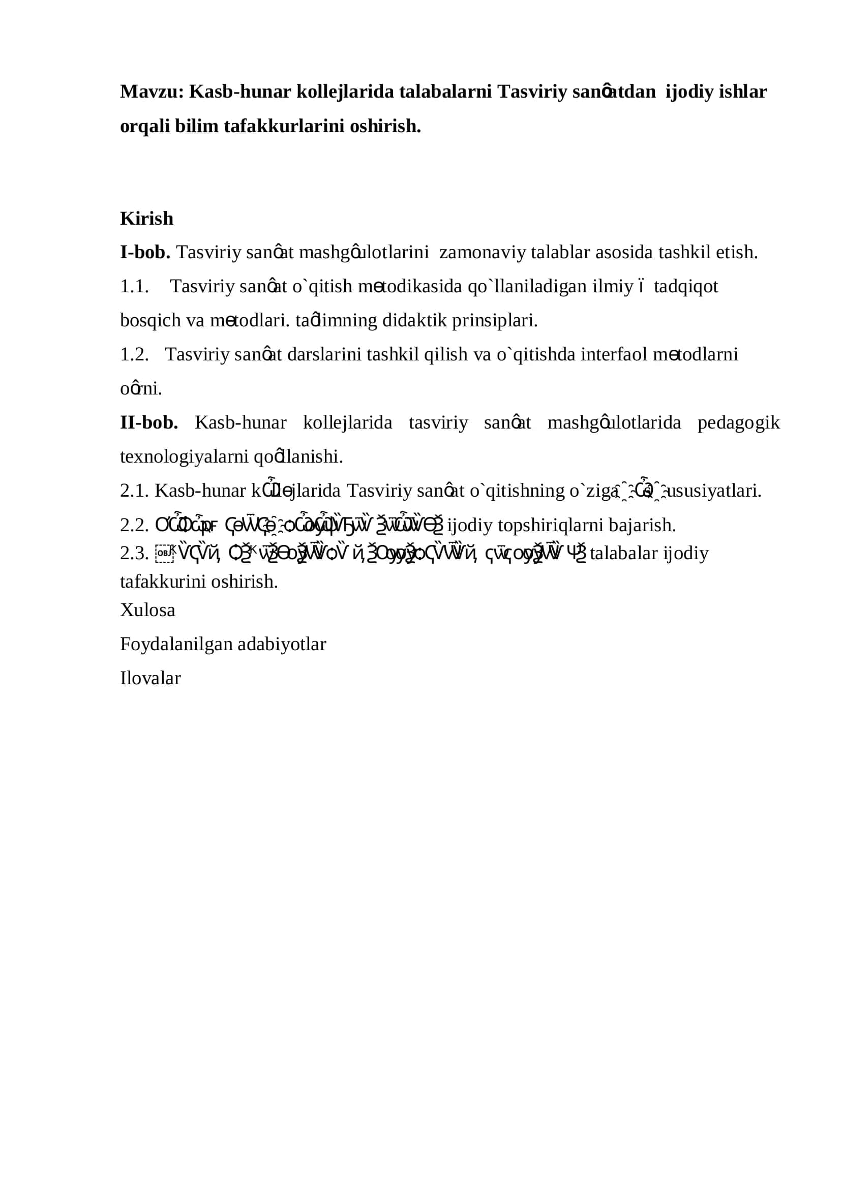Kasb-hunar kollejlarida talabalarni Tasviriy san’atdan ijodiy ishlar orqali bilim tafakkurlarini oshirish 2