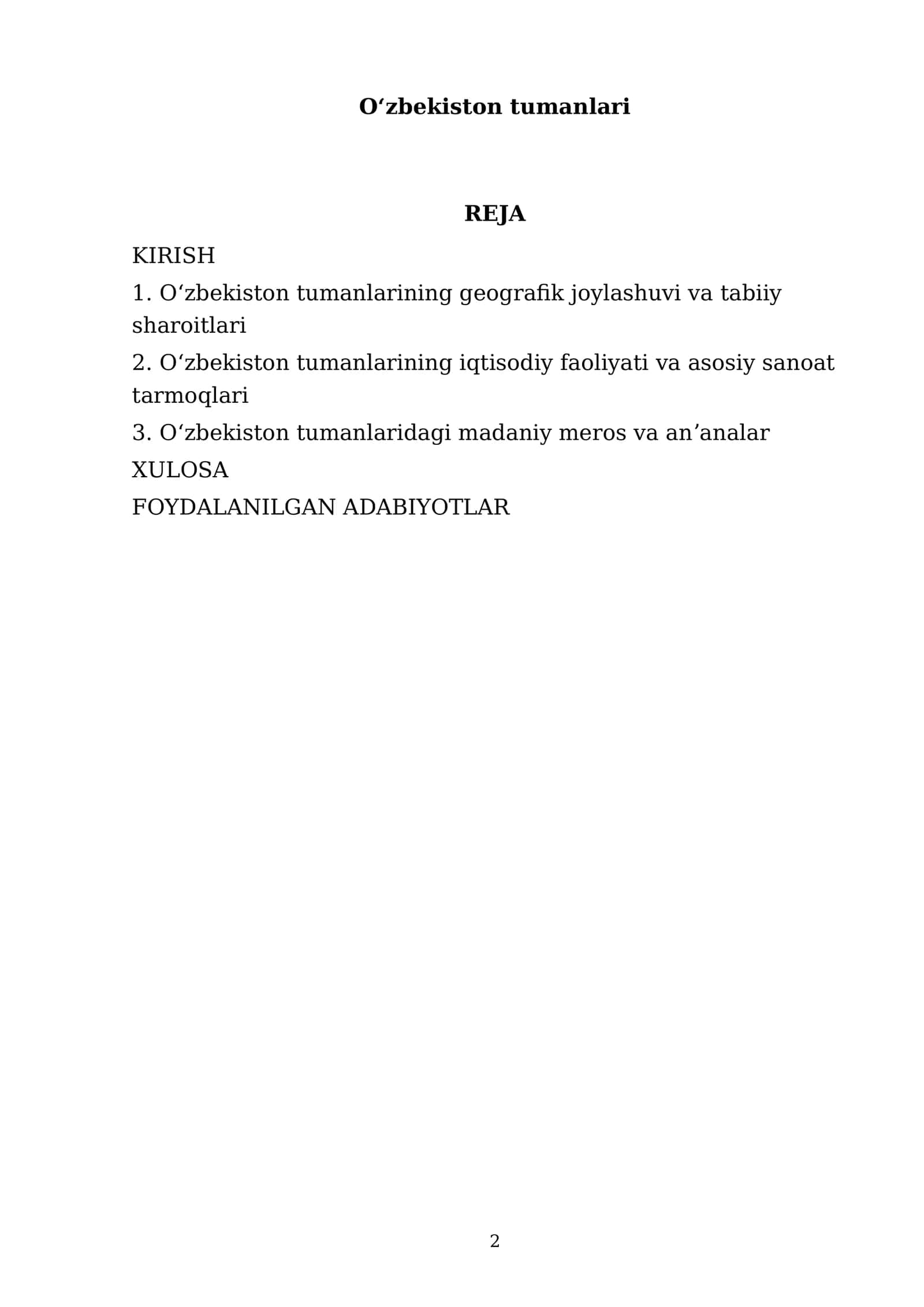 O'zbekiston tumanlari 2025-2026 o'quv yili 2