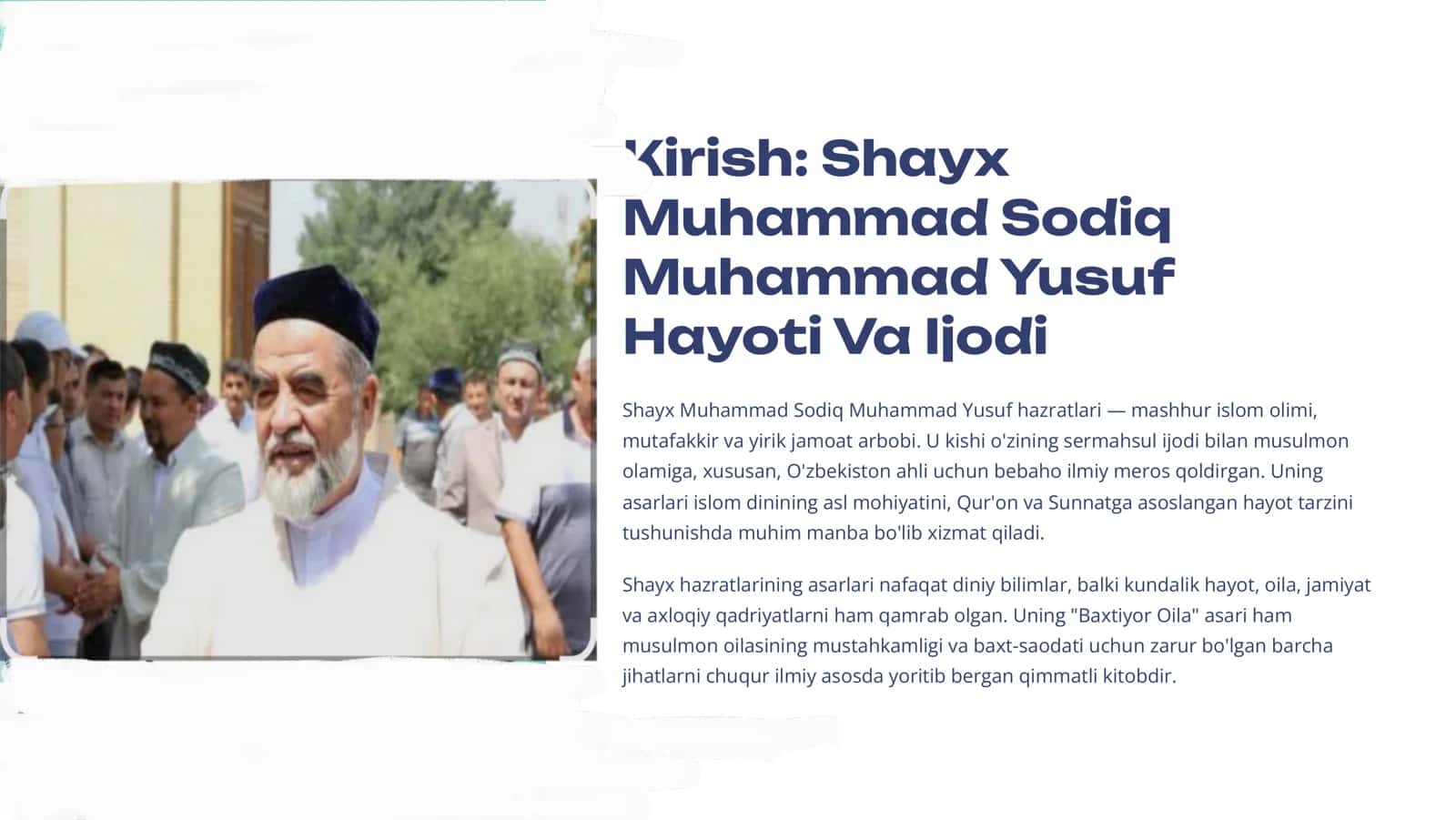 Baxtiyor Oila  Shayx Muhammad Sodiq Muhammad Yusuf Asariga Taqdimot 2