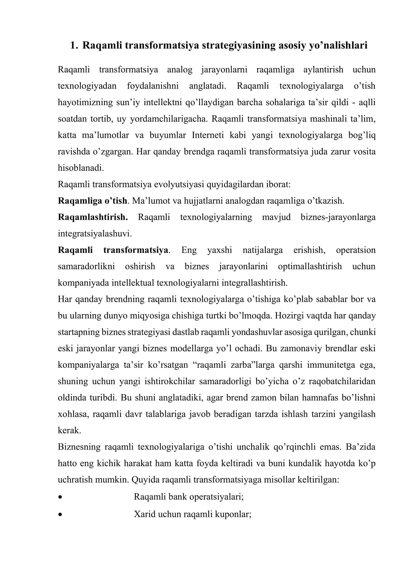 Raqamli transformatsiyalarni yo’nalishlari 2