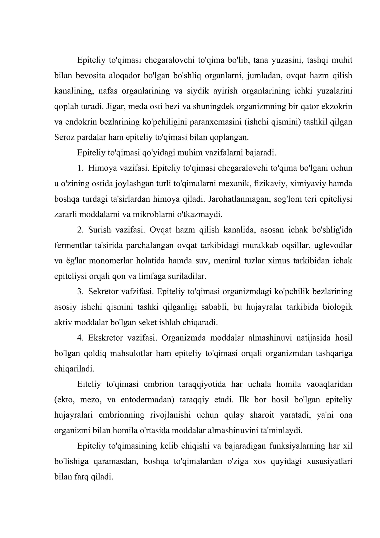 Epiteliy to'qimasining umumiy xarakteristkasi va klassifikasiyasi 2