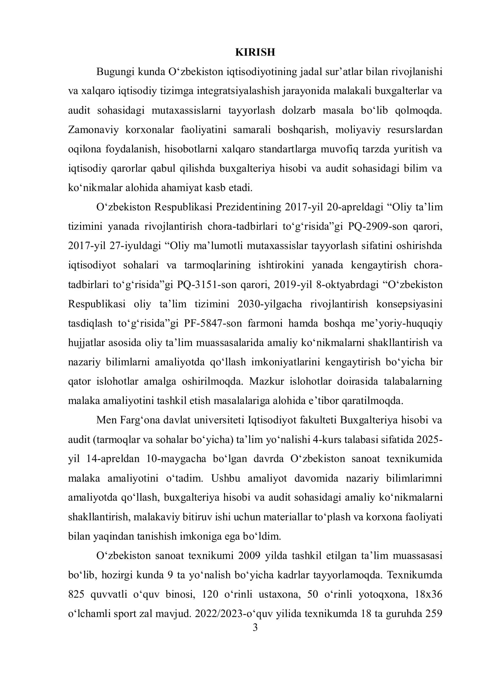 O'zbekistom sanoat texnikumlari va ularning faoliyati amaliyot hisoboti 2