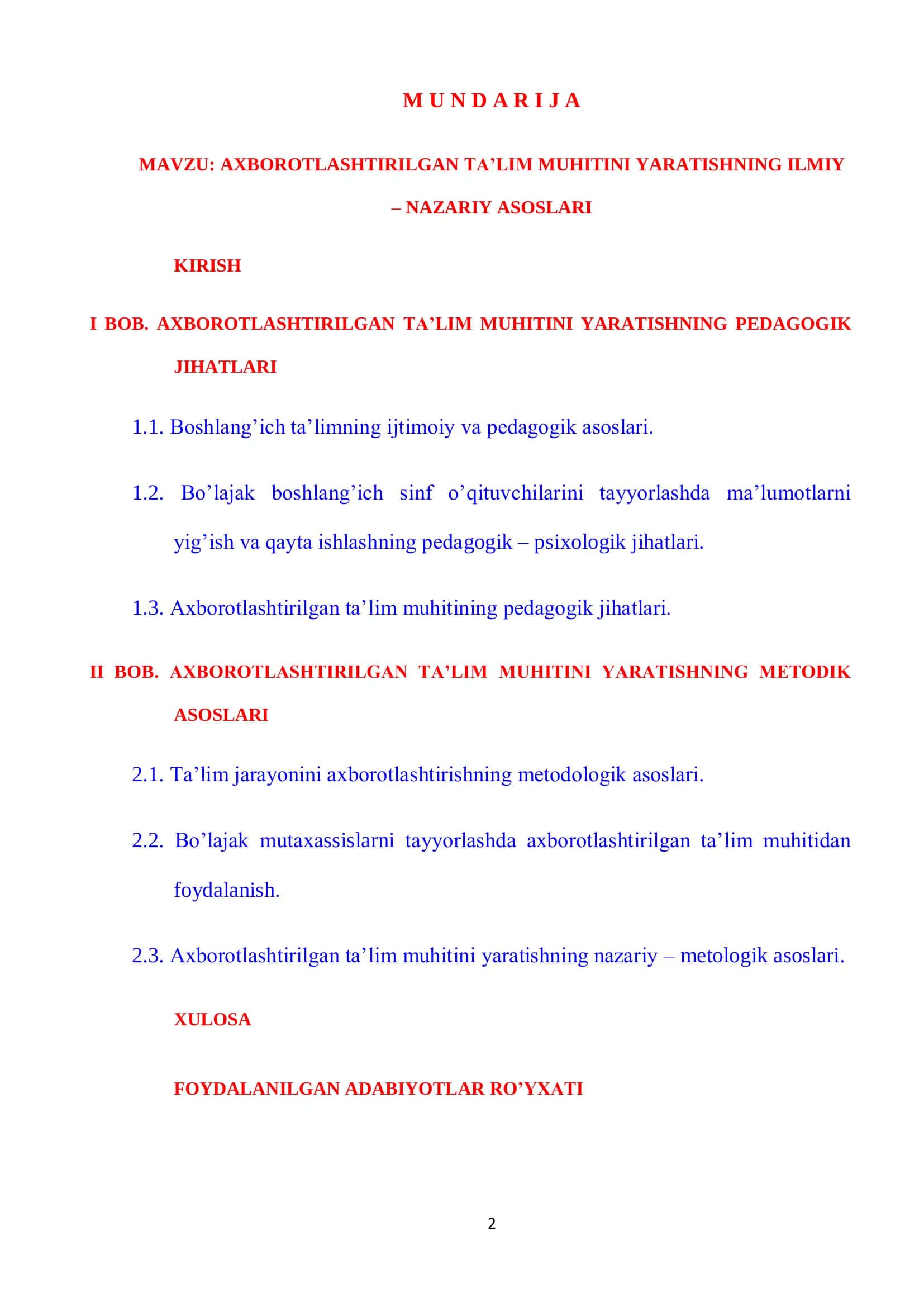 AXBOROTLASHTIRILGAN TA’LIM MUHITINI YARATISHNING ILMIY – NAZARIY ASOSLARI 2