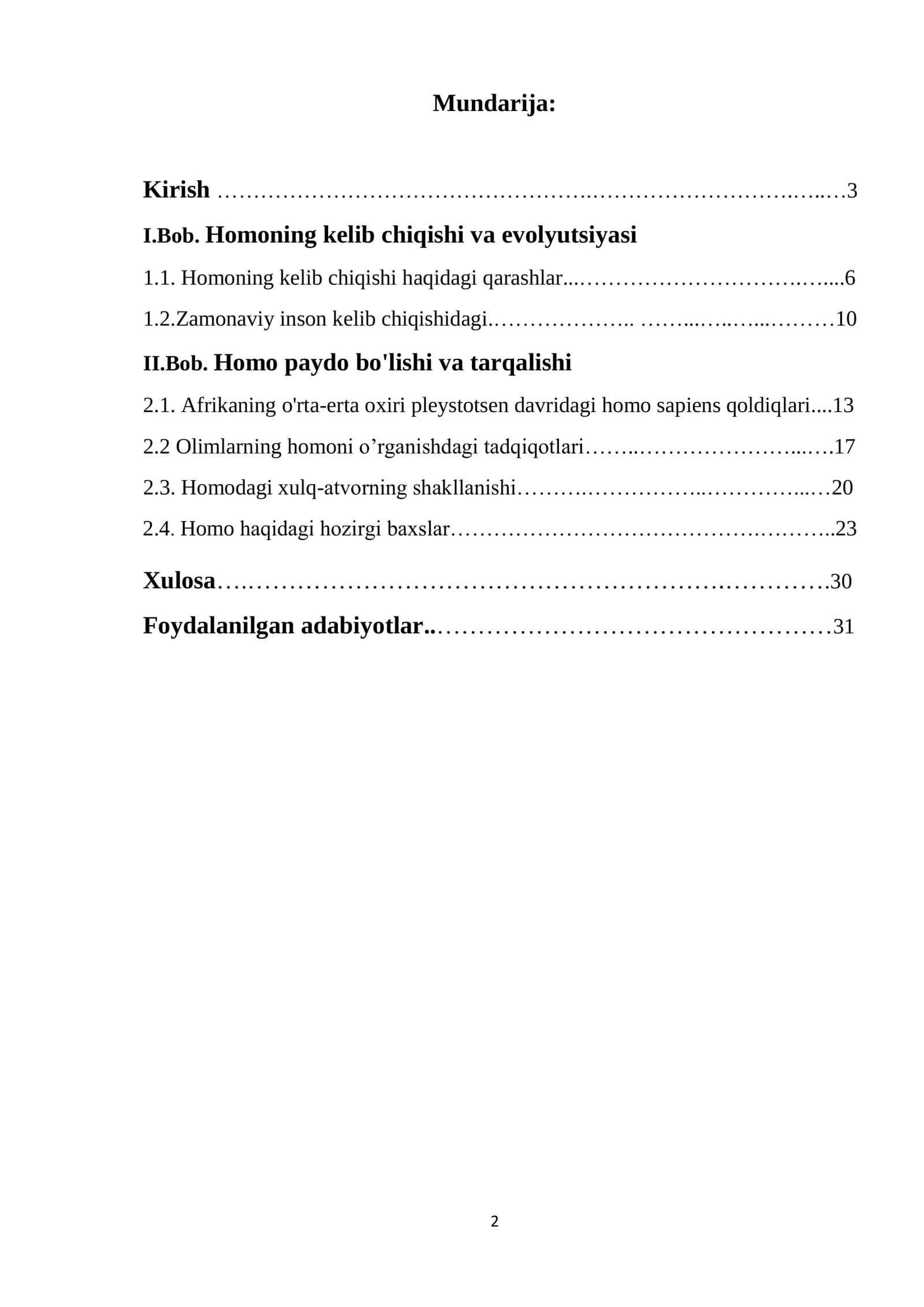 Inson evolyutsiyasi va Old tarix Fanidan tayyorlagan Kurs ishi 2