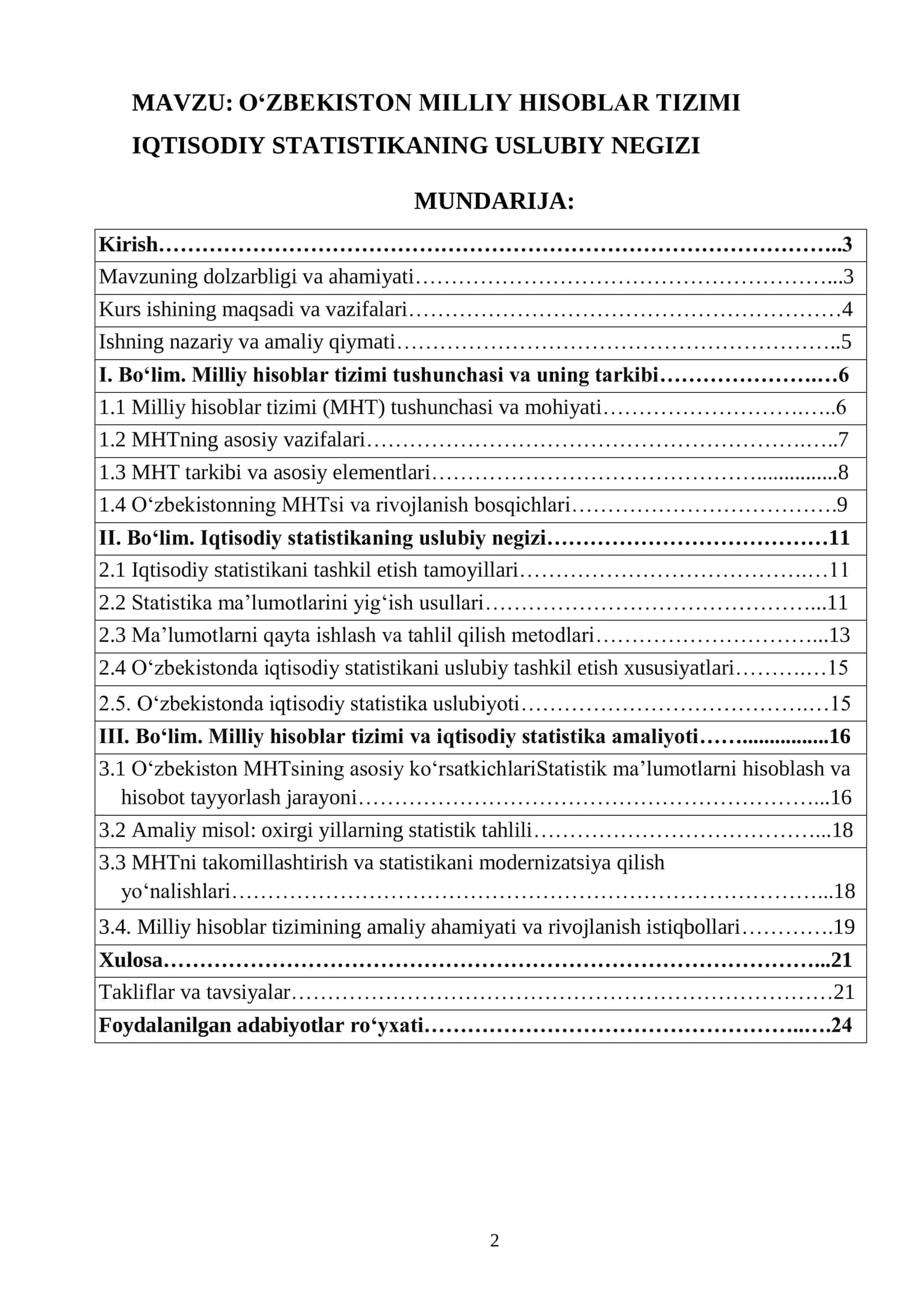 O'zbekiston milliy hisoblar tizimi iqtisodiy statistikaning uslubiy negizi 2