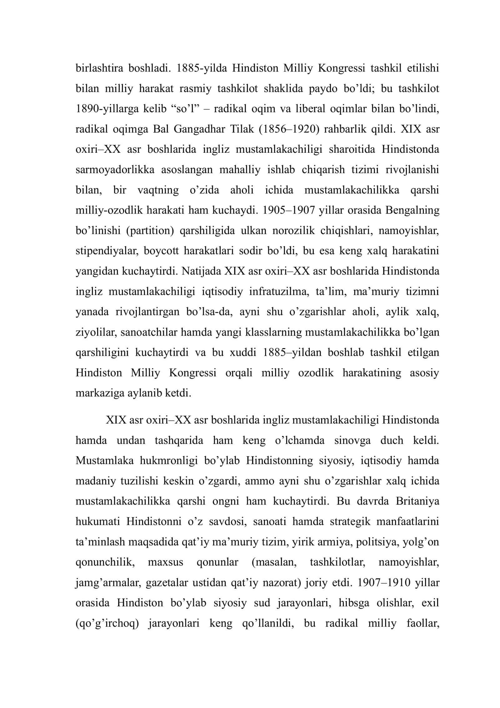 XIX asr- XX asr boshlarida Hindistonda ingliz mustamlakachiligi va milliy harakatlar 2