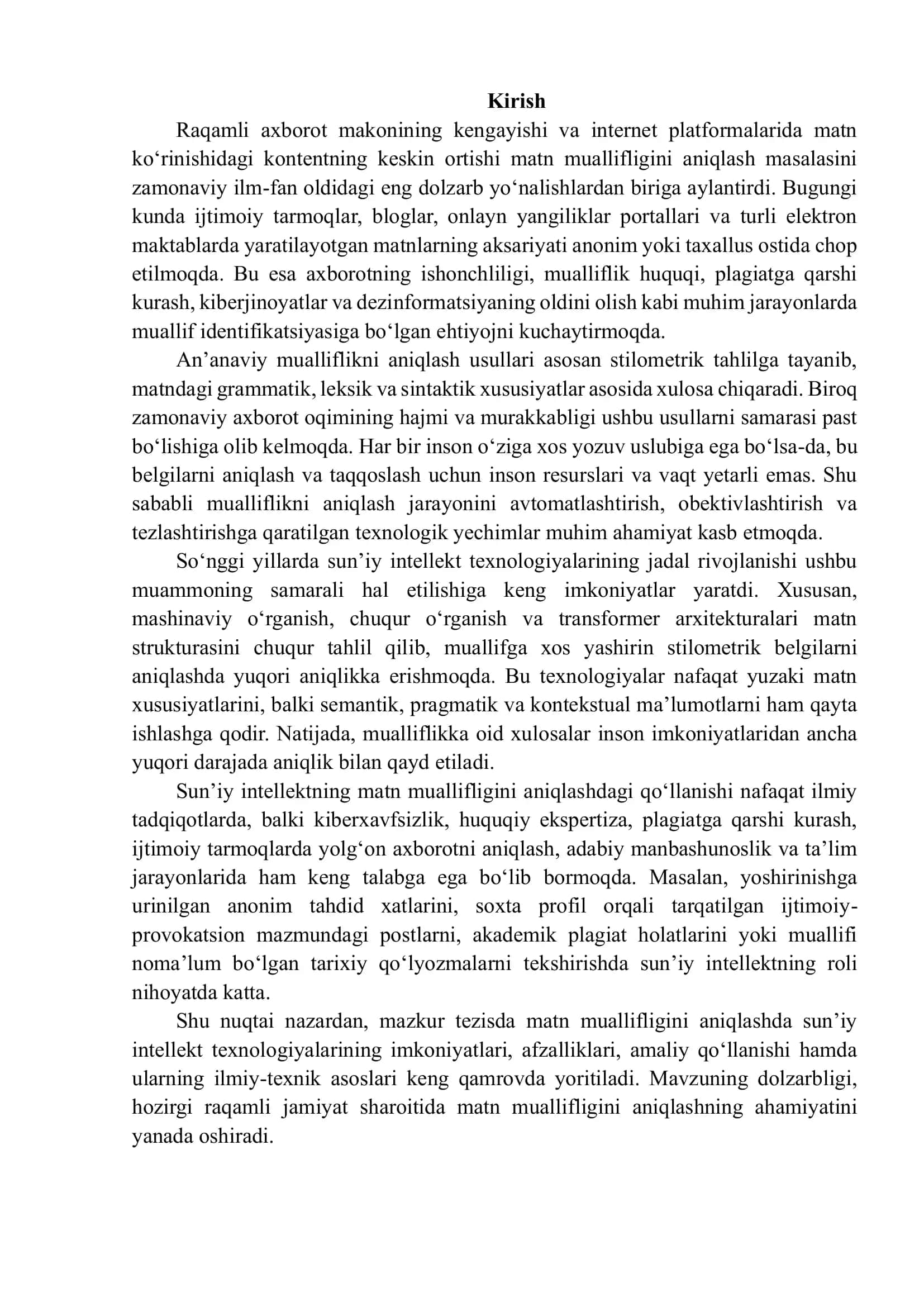 Sun’iy intellekt texnologiyalarining mualliflikni aniqlashdagi o‘rni va ahamiyati 2