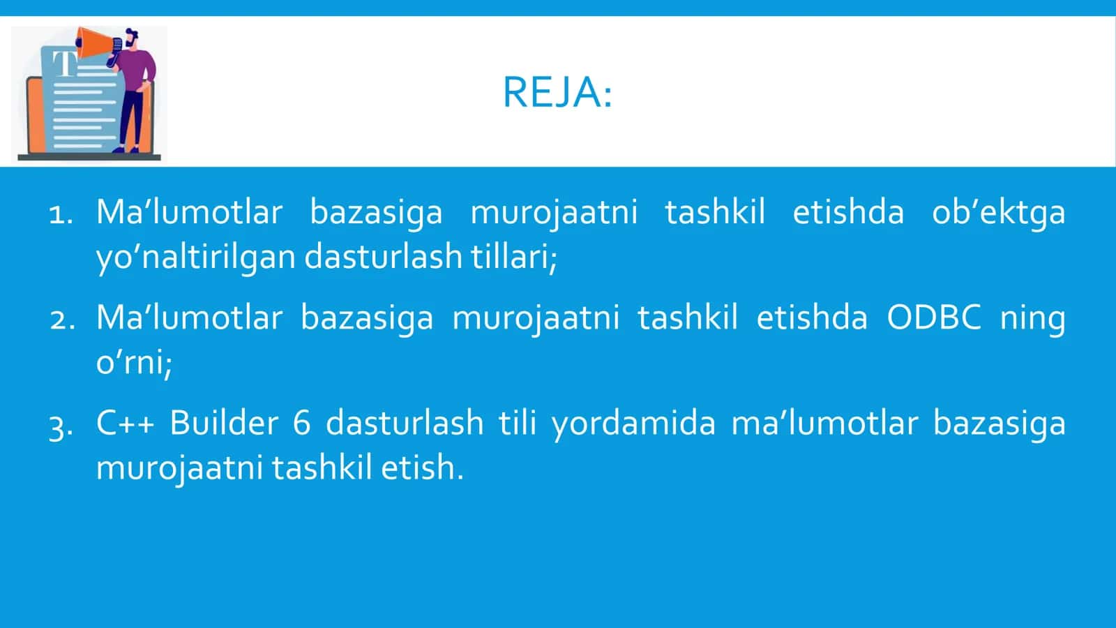 Maʼlumotlar bazasiga murojaatni tashkil etishda ODBC va obʼektga yoʼnaltirilgan dasturlardan foydalanish 2