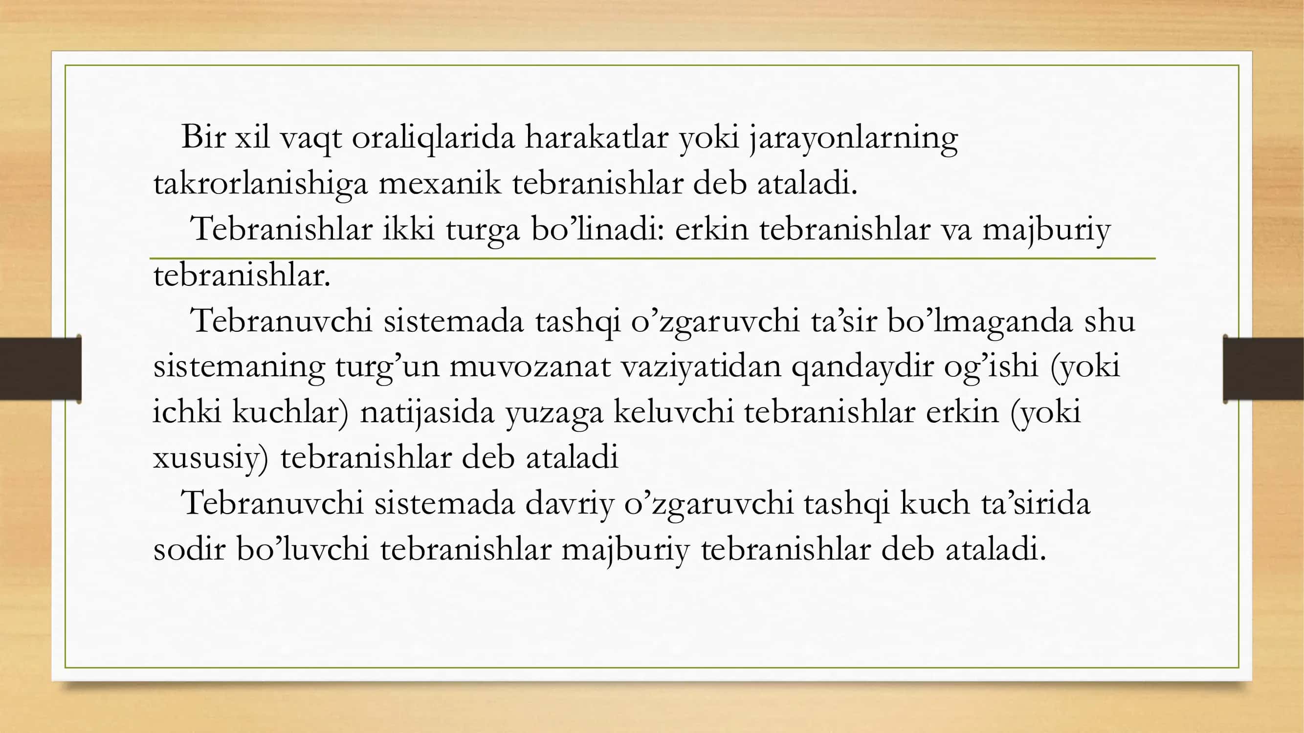 Mexanik tebranishlar. Erkin tebranishlar. Prujinali  mayatnik.  Matematik Mayatnik. 2