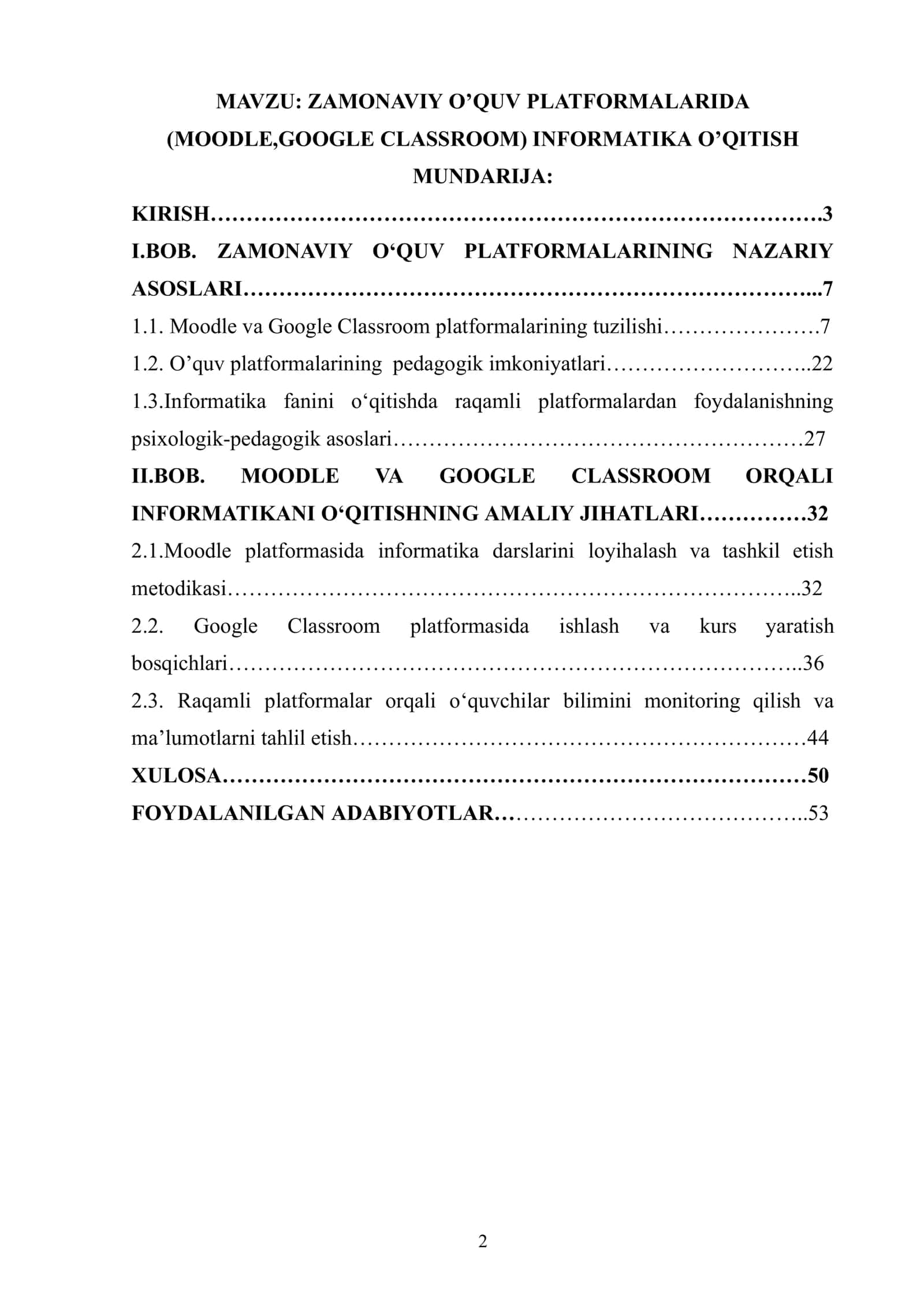ZAMONAVIY O’QUV PLATFORMALARIDA (MOODLE, GOOGLE CLASSROOM) INFORMATIKA O’QITISH 2
