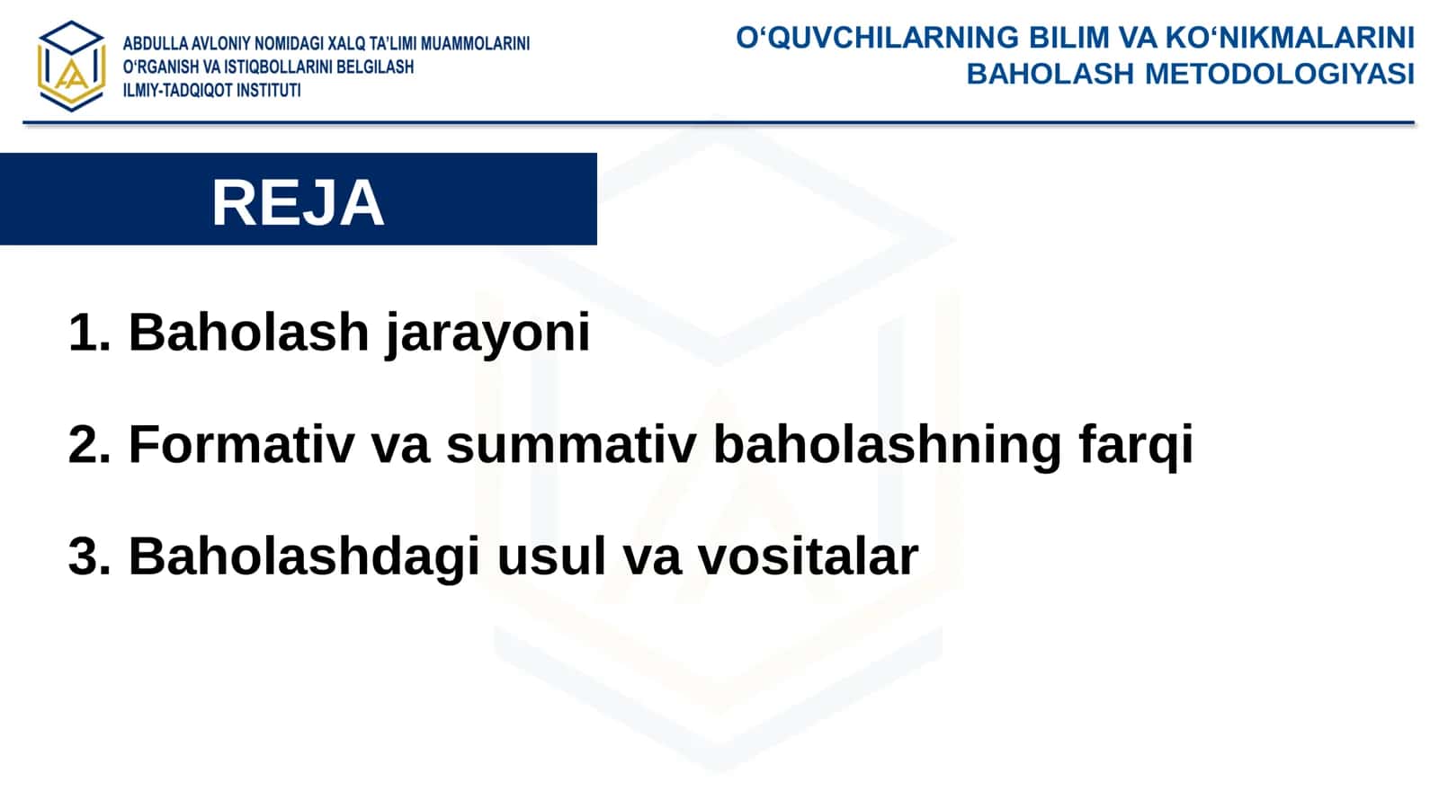 O'quvchilarning bilim va ko'nikmalarini baholash metedologiyasi. 2