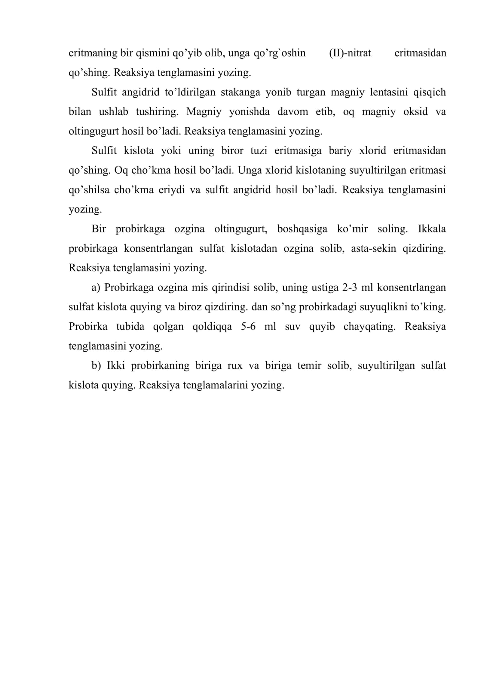 Oltingugurt va uning birikmalari. Azot va uning birikmalari 2