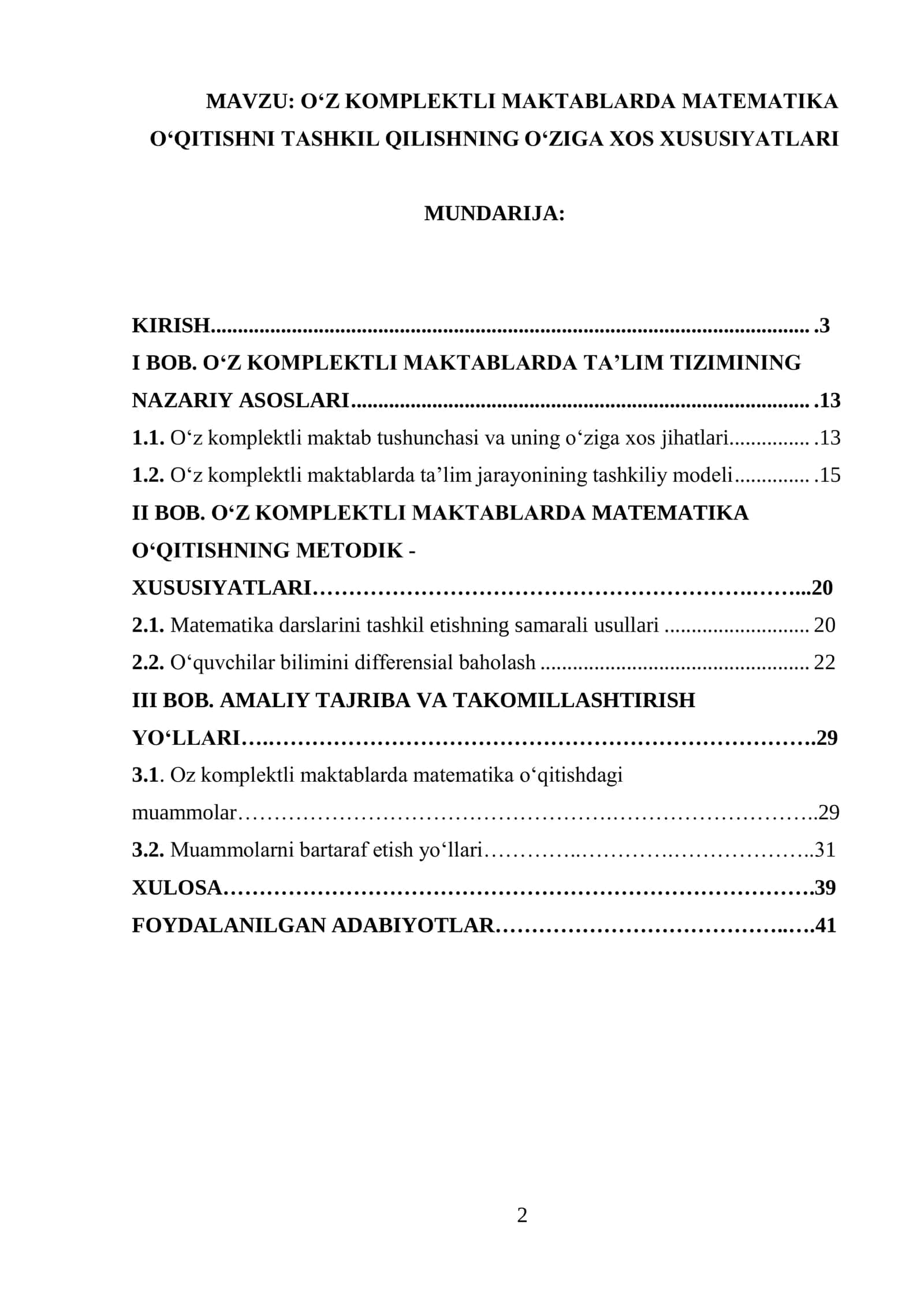 O‘Z KOMPLEKTLI MAKTABLARDA MATEMATIKA O‘QITISHNI TASHKIL QILISHNING O‘ZIGA XOS XUSUSIYATLARI 2