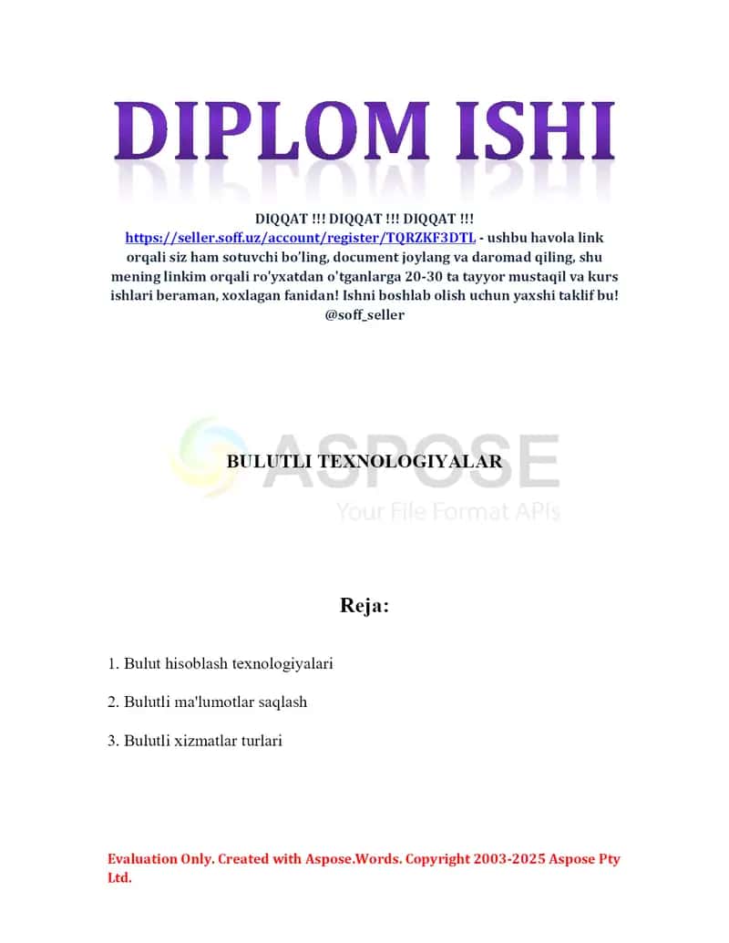 Kurs ishi “Bulutli texnologiyalar” 2