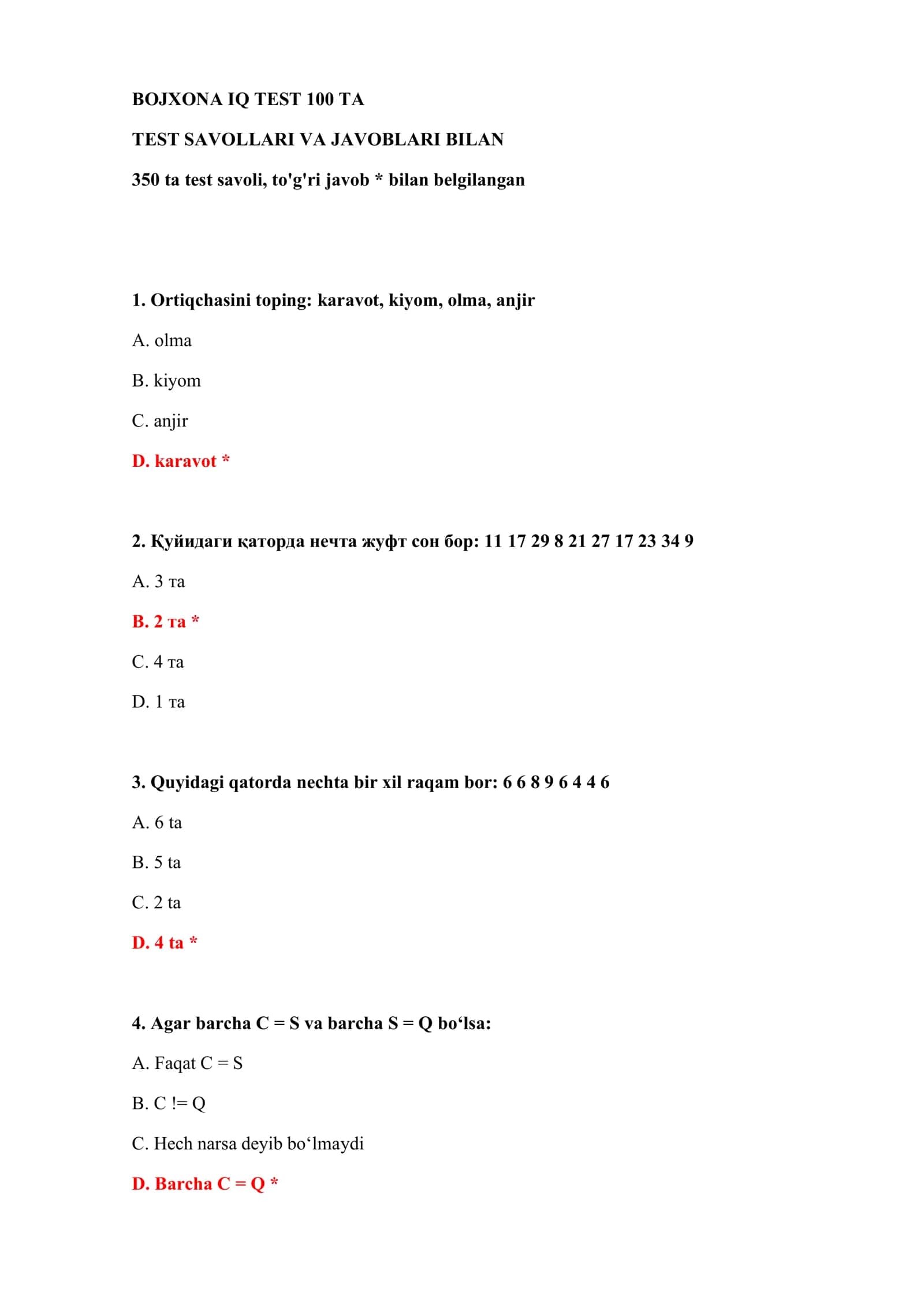 BOJXONA IQ TEST 100 TA 2