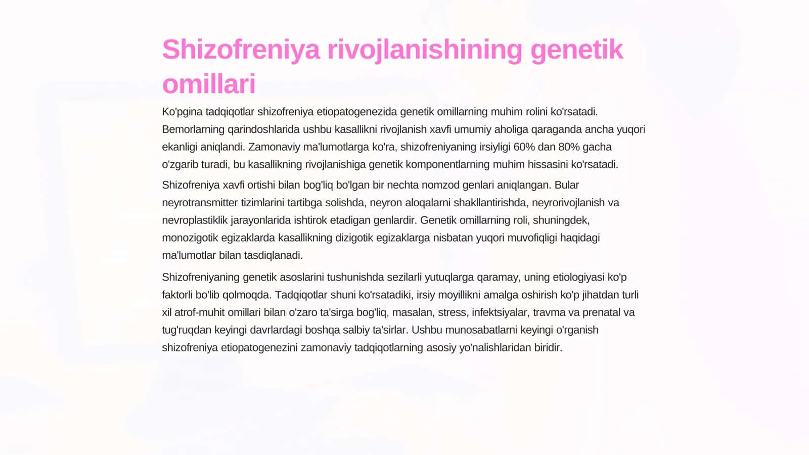 Shizofreniya etiopatogenezining zamonaviy nazariyalari 2