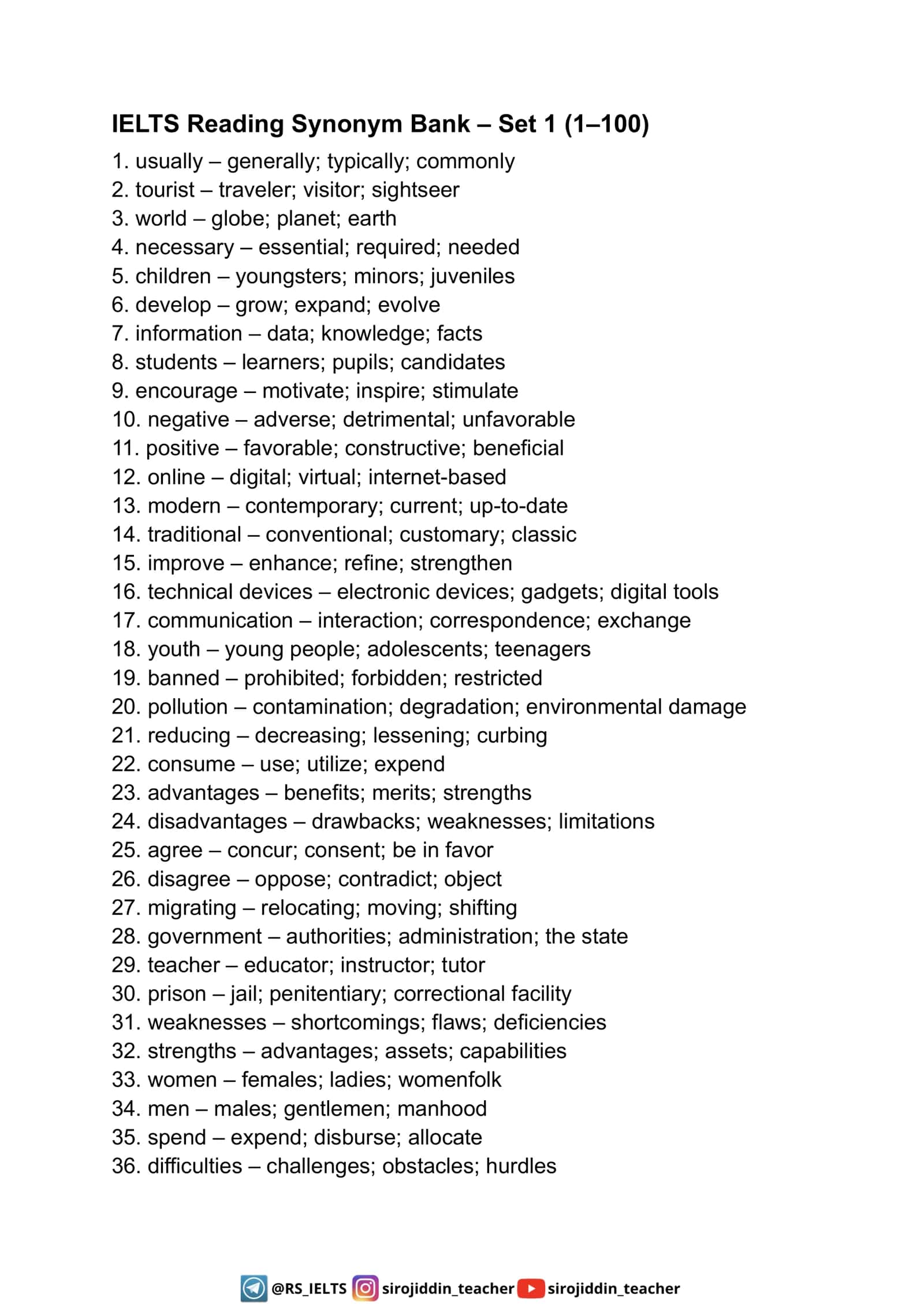 IELTS Reading Synonym Bank – Set 1 (1–100) 2