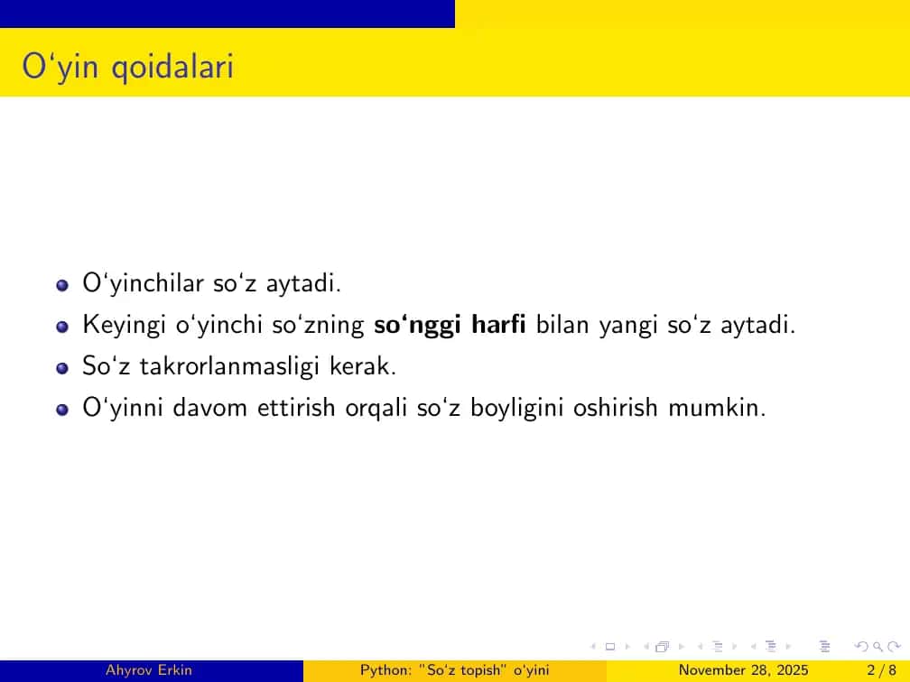 Python: ”So‘z topish” o‘yini 2