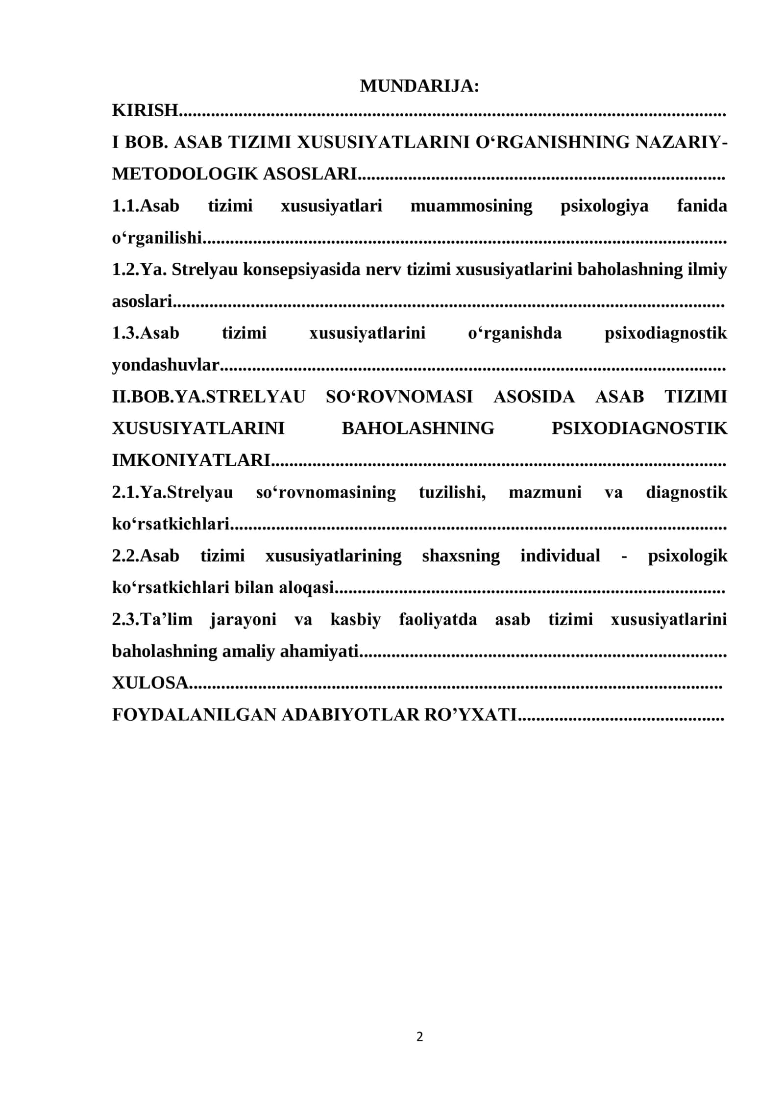 Ya.Strelyau soʻrovnomasi asosida asab tizimi xususiyatlarini baholashning eksperimental tahlili 2
