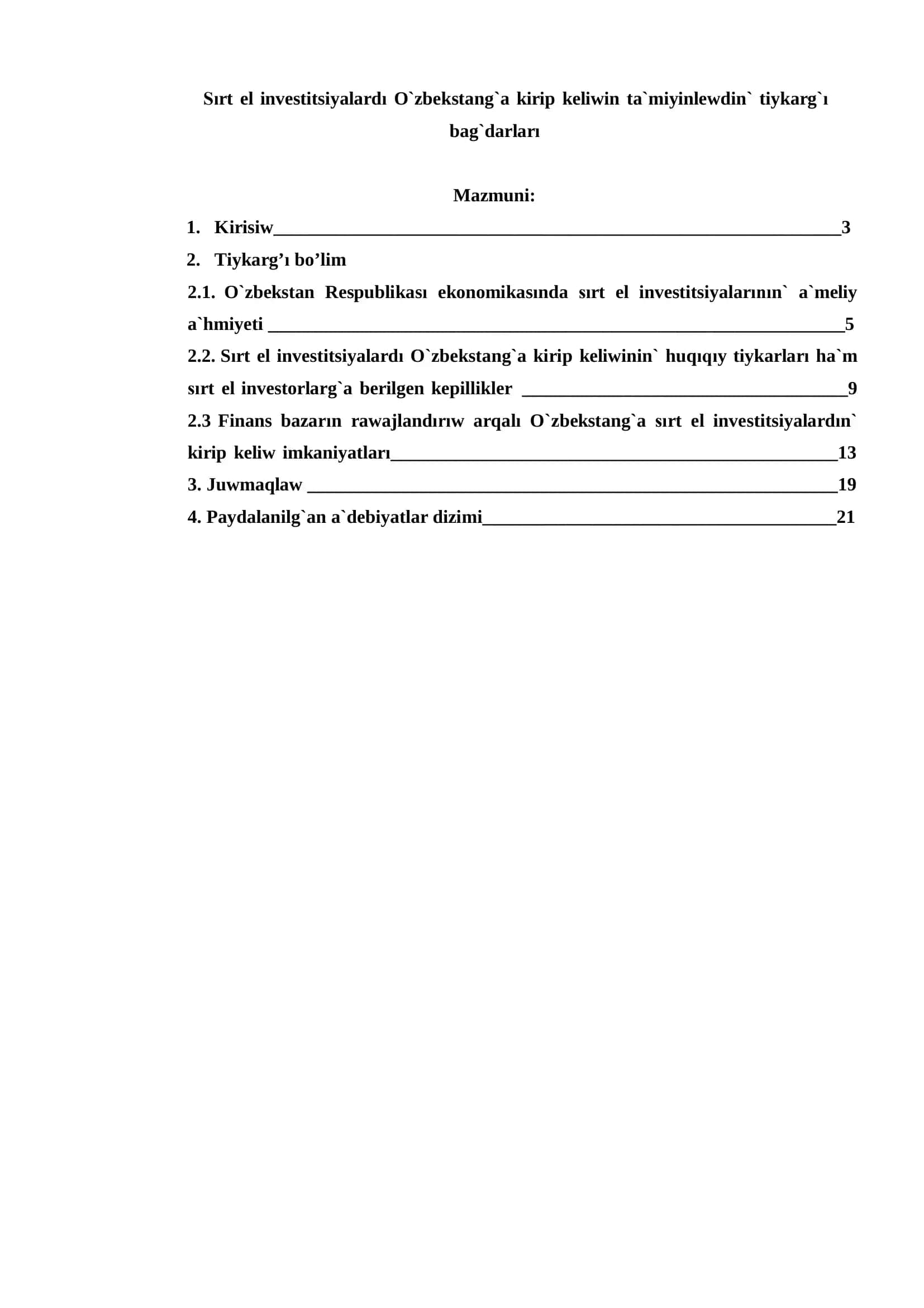 Investitsiyalaw ha`m joybarliq analiz 2