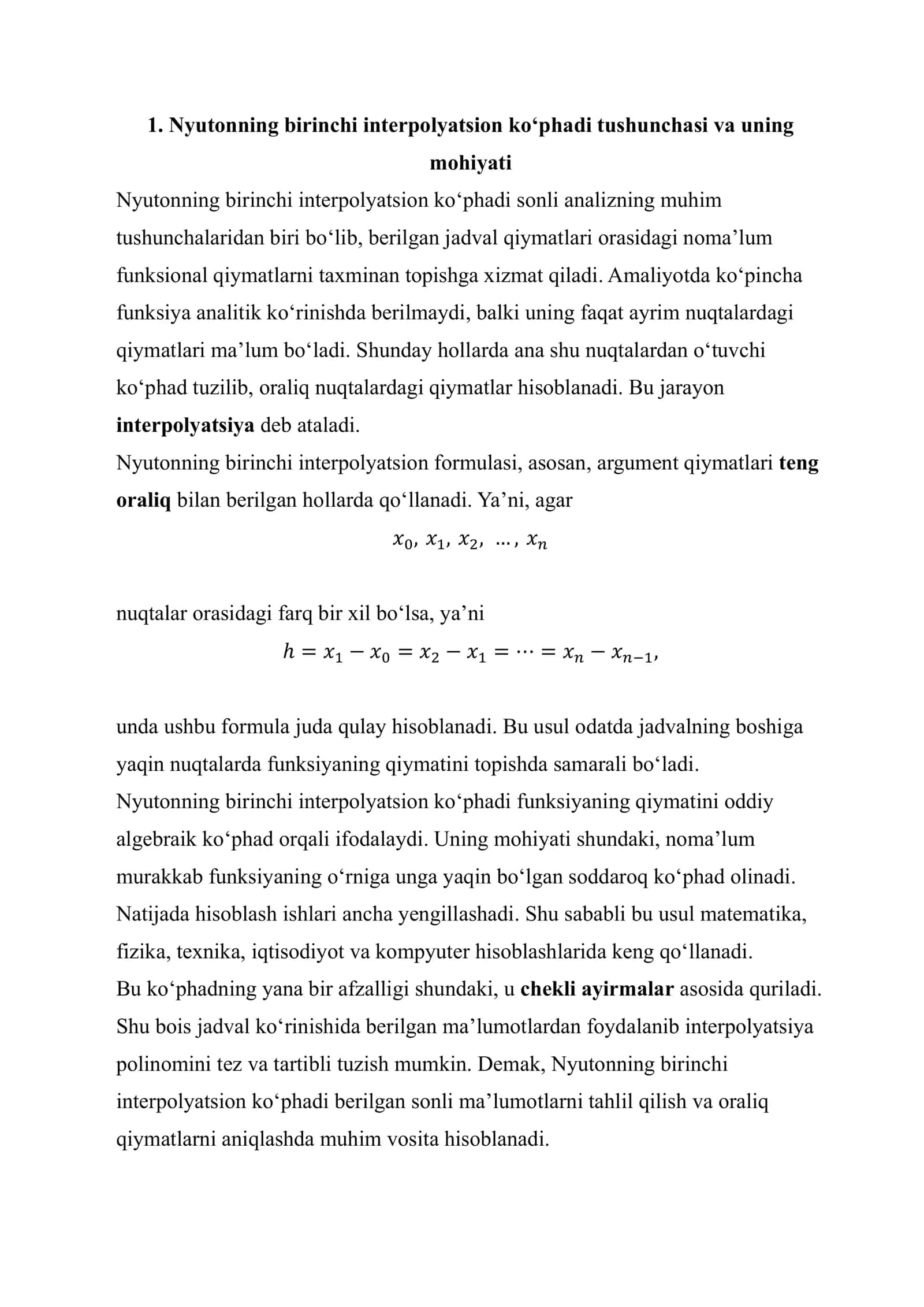 Nyutonning birinchi interpolyatsion ko'phadi 2