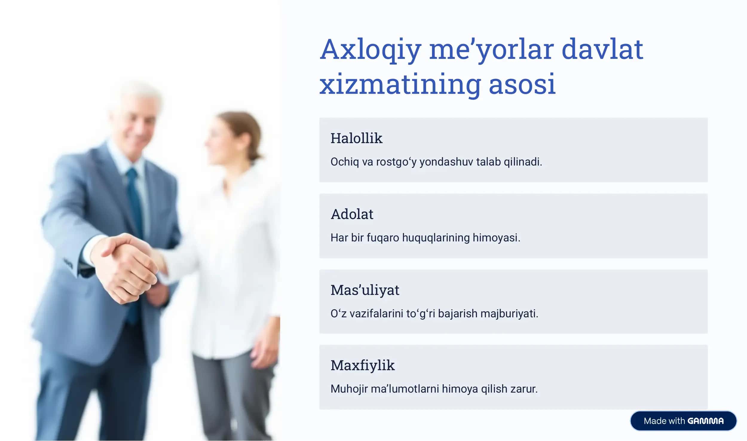 Davlat xizmatchisiga qo»yiladigan axloqiy talablar 2