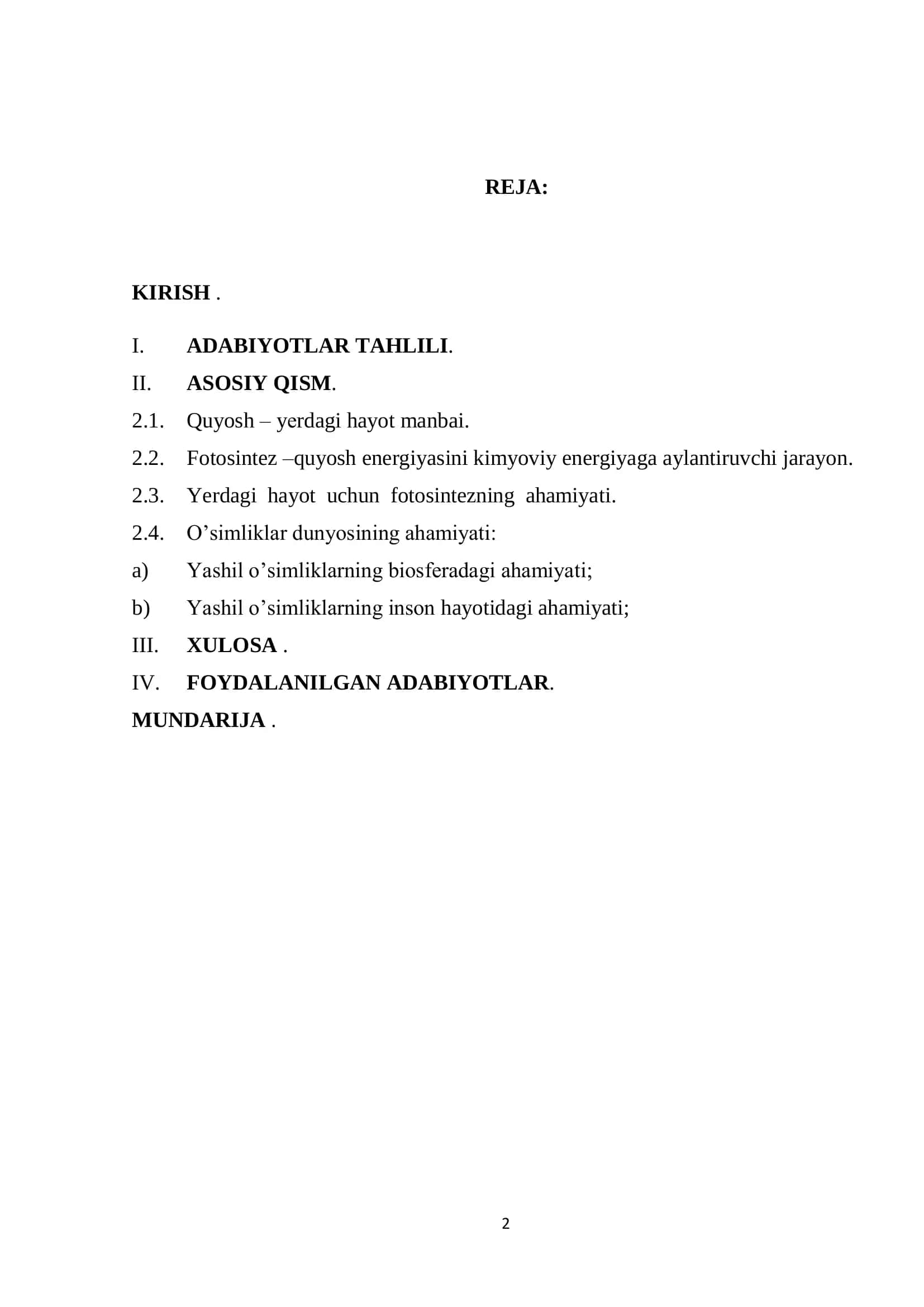 Fotosintezning tabiatda tutgan o’rni 2