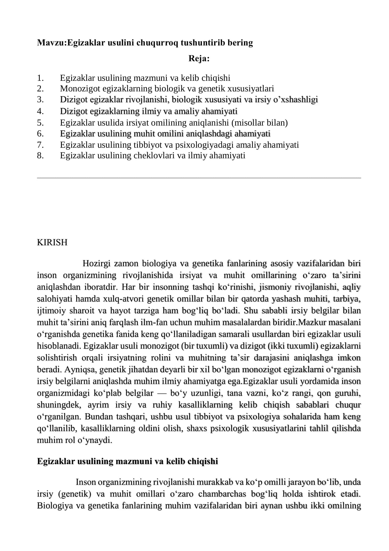 Egizaklar usulini chuqurroq tushuntirib berish 2