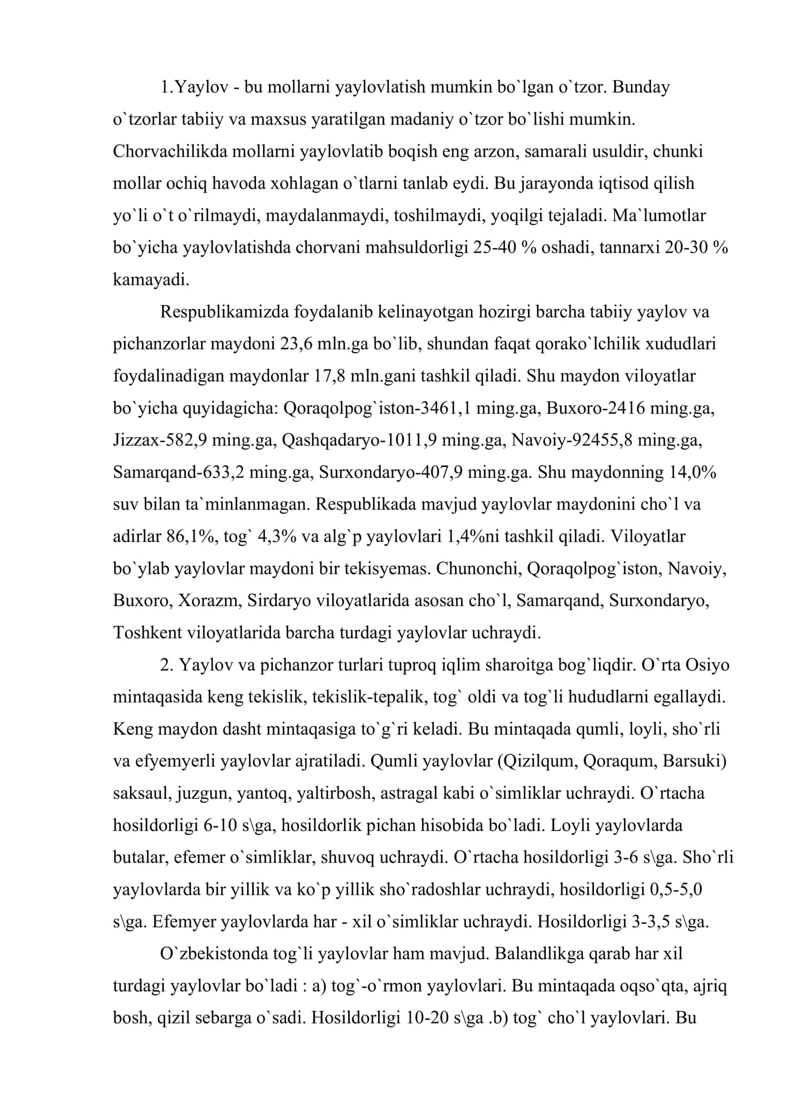 Tаbiiy o`zorlar. Yаylovlаrni yаxshilаsh vа yangi yаylov bаrpo etish 2