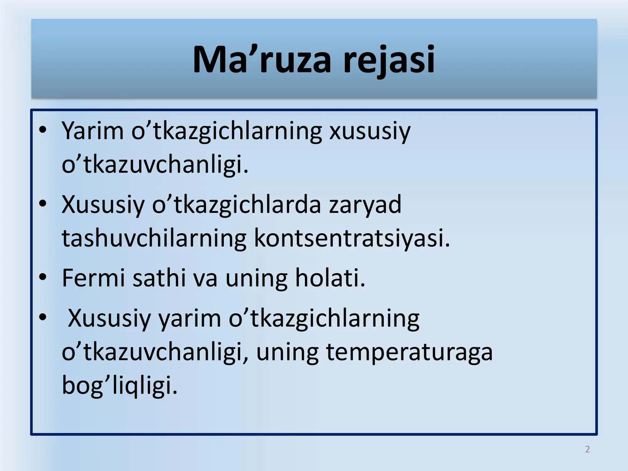 Yarim o’tkazgichlar va ularning xususiyatlari 2