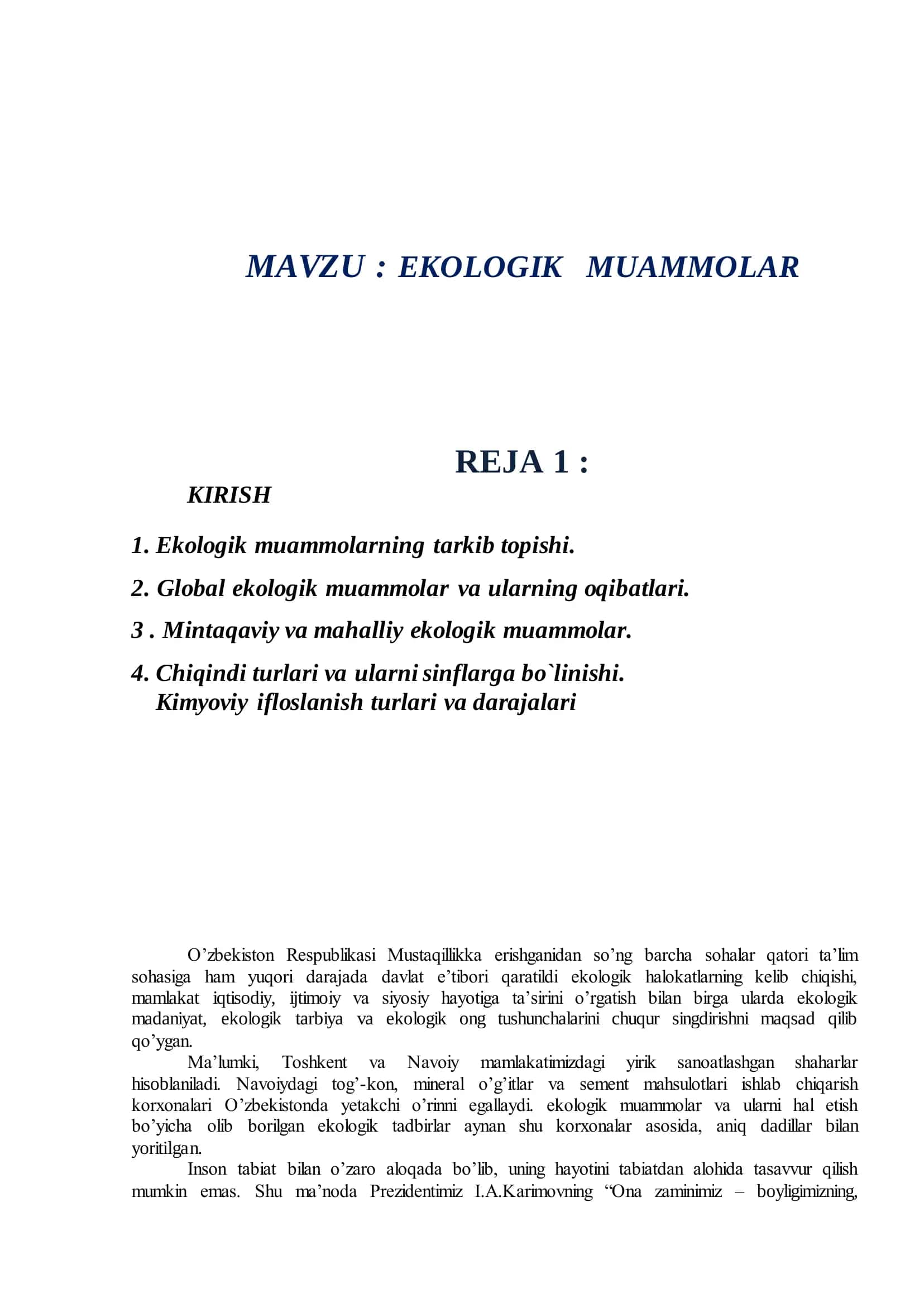 EKOLOGIK MUAMMOLAR 2