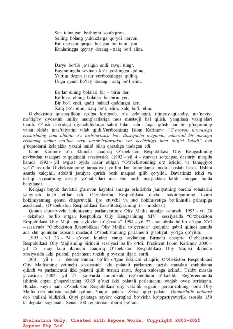 Yangi O’zbekistonda erkin va g’arovon yashaylik! 2