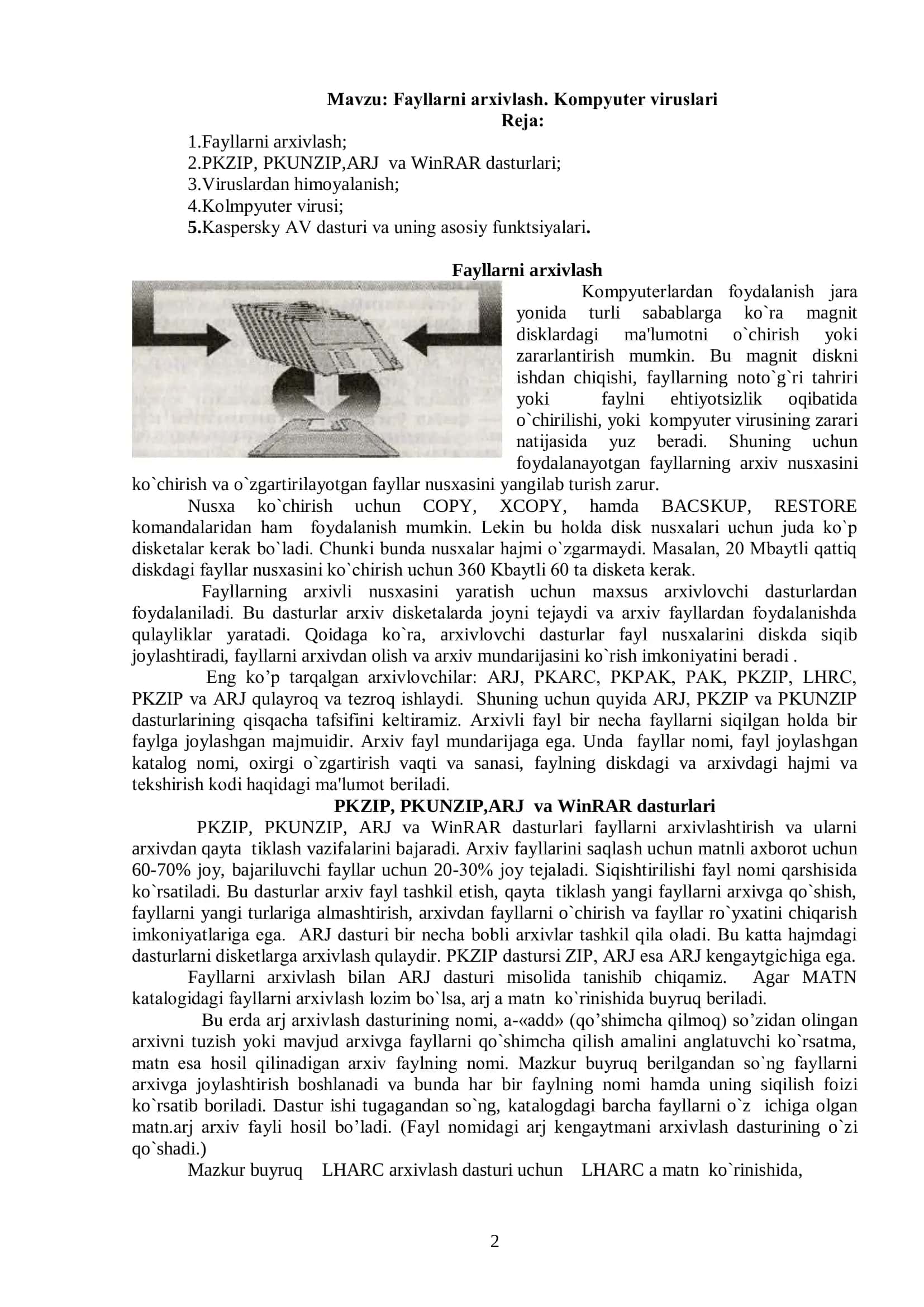 Fayllarni arxivlash. Kompyutеr viruslari 2