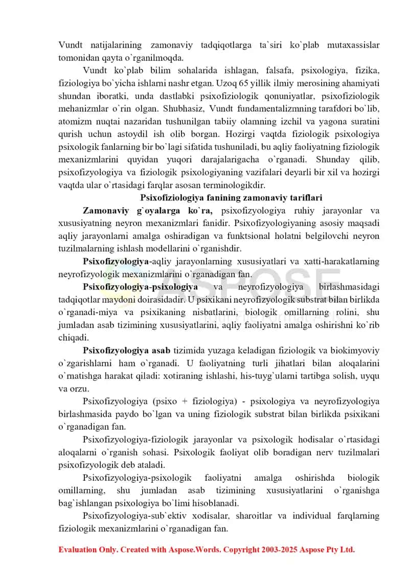 1-Mavzu: Psixofiziologiya predmeti va vazifalari. Psixofiziologiyaning kelib chiqishi va tarixi 2