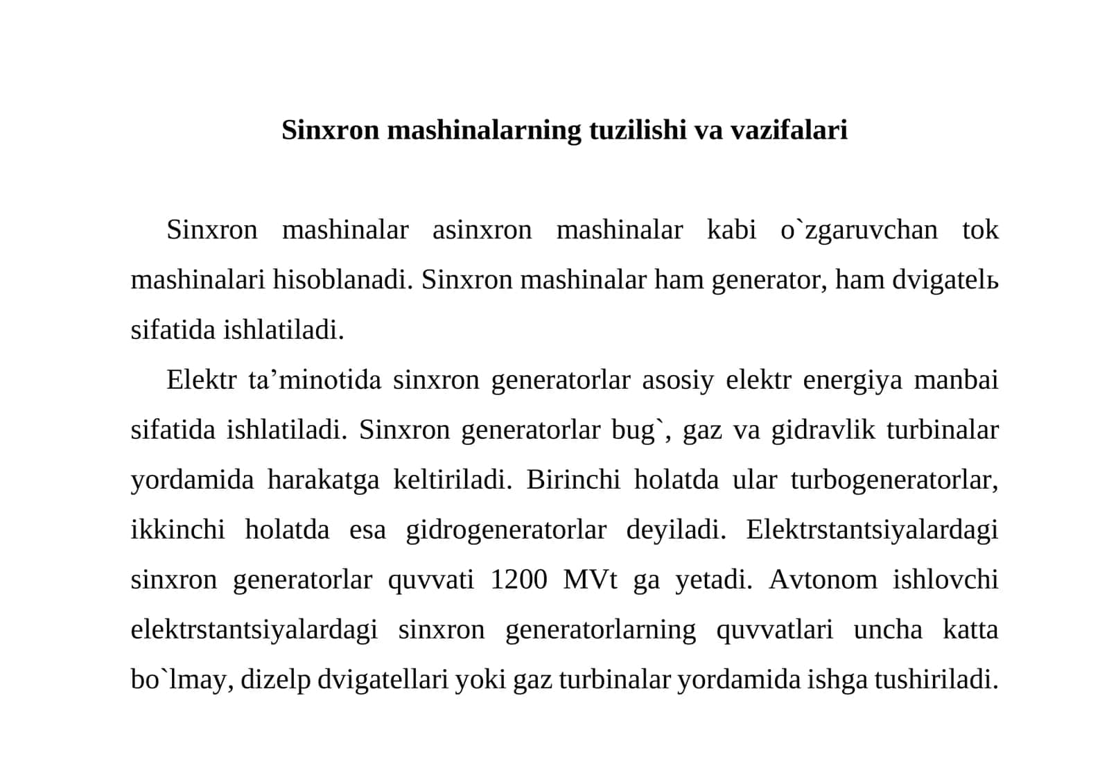 Sinxron mashinaga texnik xizmat ko’rsatish 2