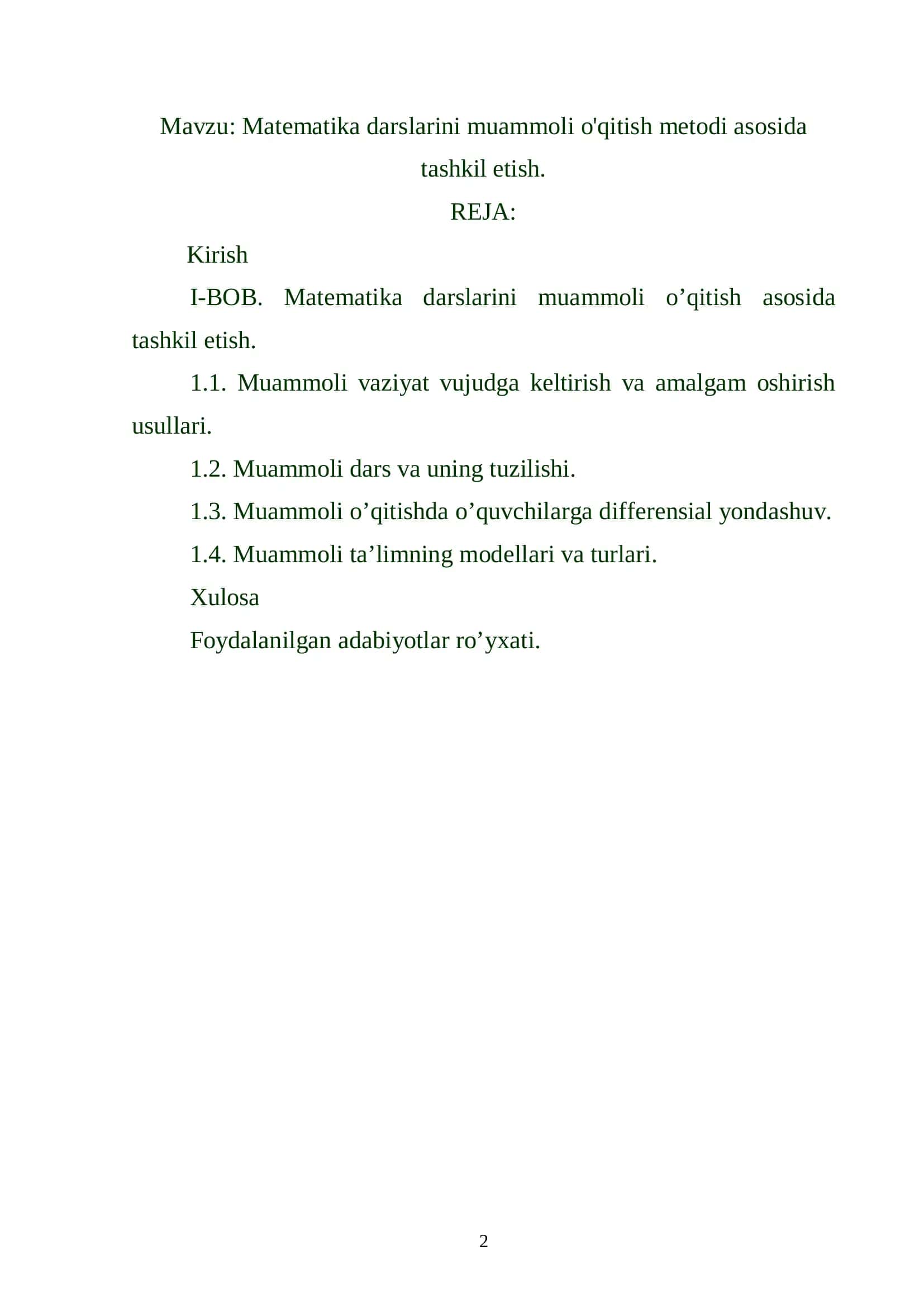 Matematika darslarini muammoli o'qitish metodi asosida tashkil etish 2