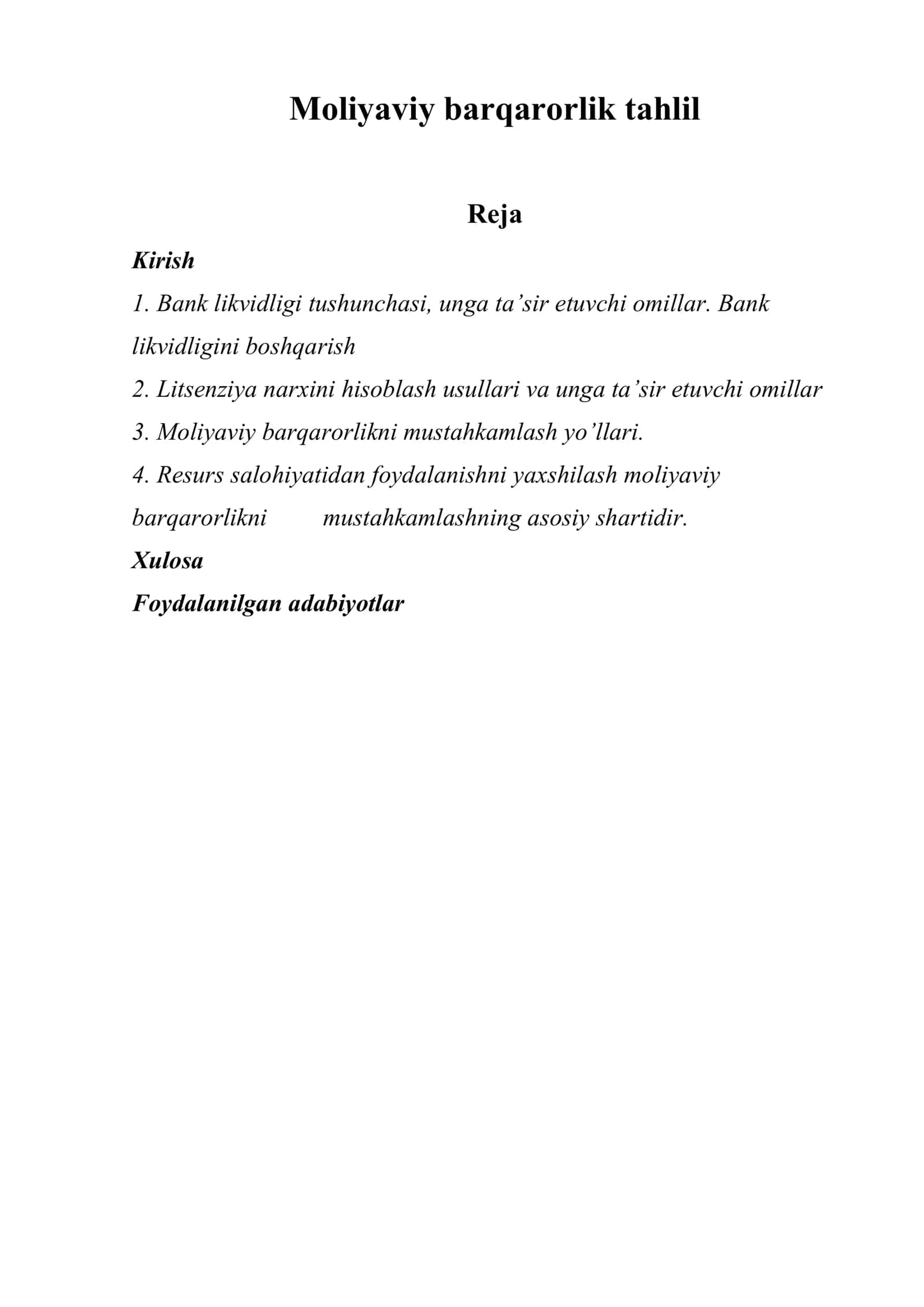 Moliyaviy barqarorlik tahlili 2