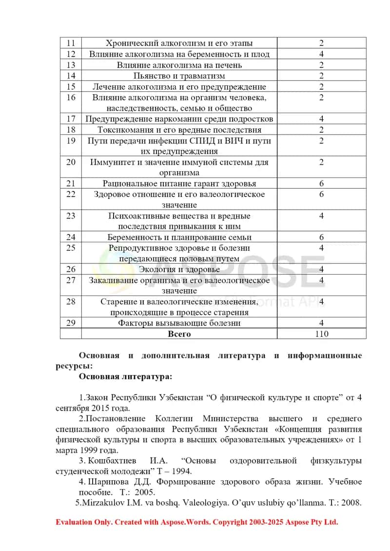 Praktik mashg‘ulotlar va mustaqil ishlar bo‘yicha materiallar (физическая культура ва валеология) 2