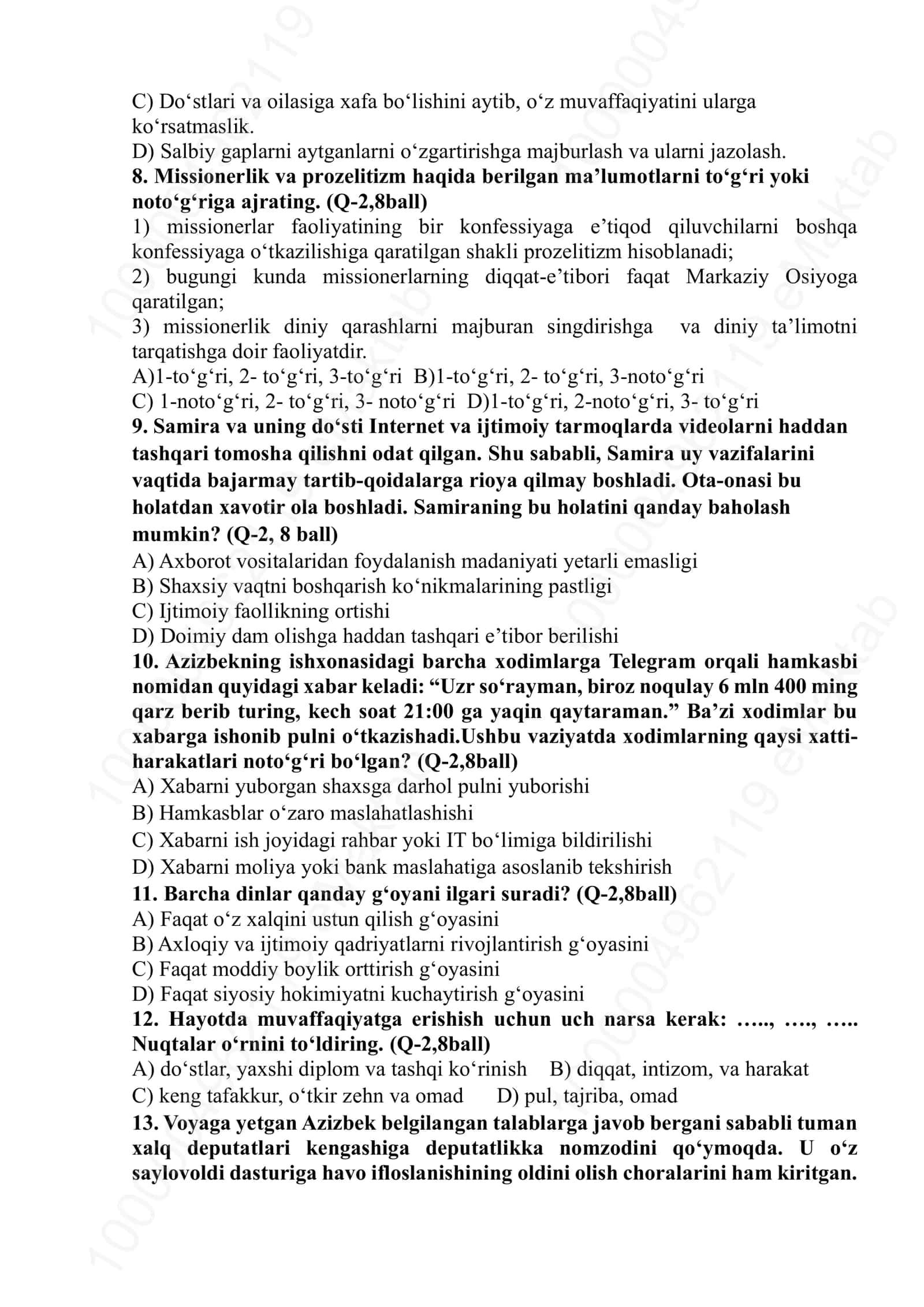 11-SINF TARBIYA. ChSB –Demo variant 2