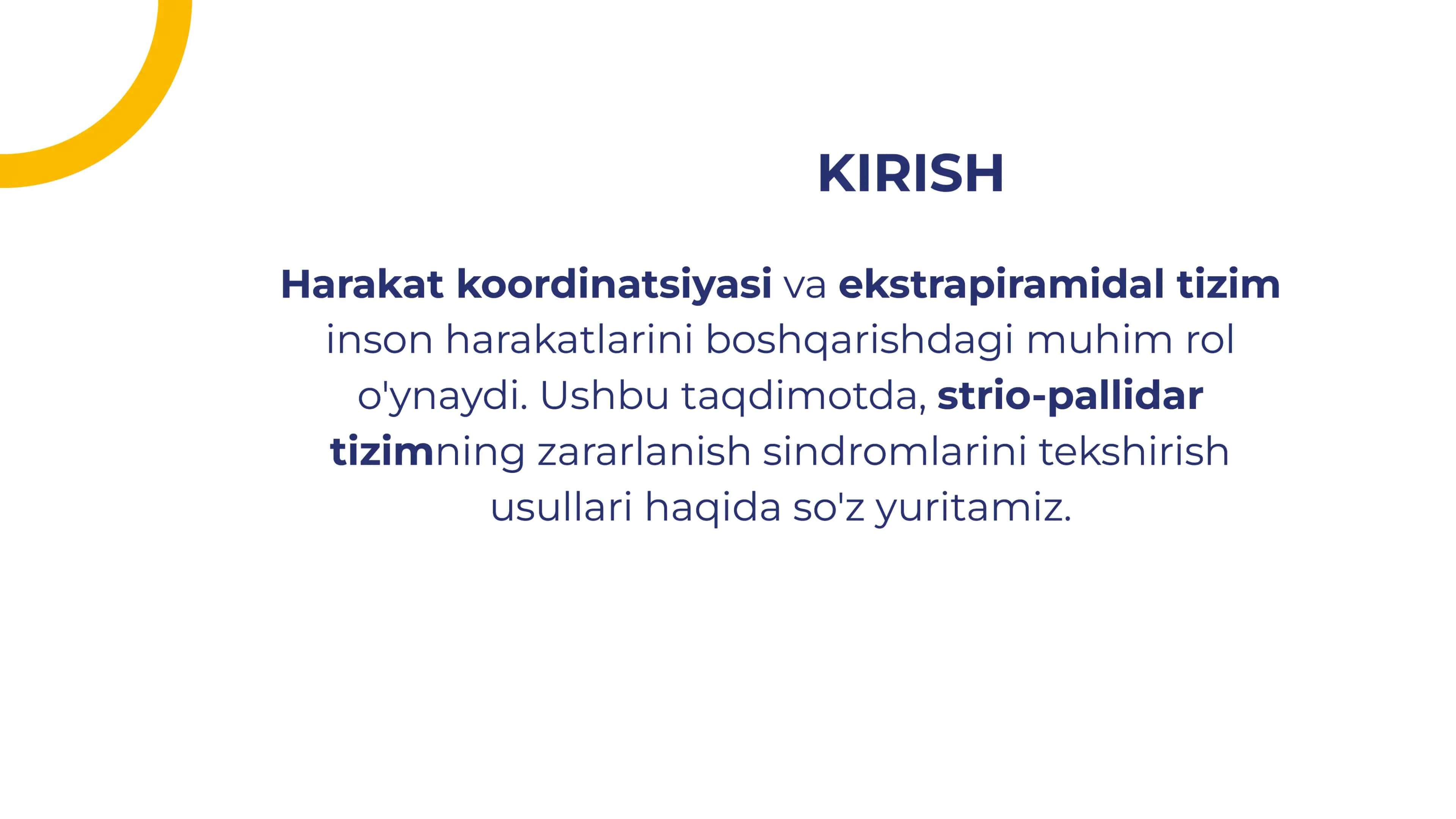 Harakat koordinatsiyasi va ekstrapiramidal  tizim. Strio-pallidar tizimining zararlanish sindromlariini tekshirish usullari .Ixtiyoriy harakat yo'lining tekshirish usullari. 2