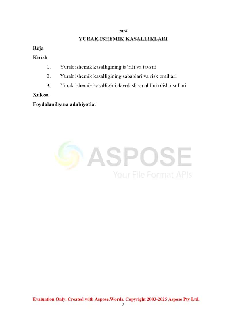 Yurak ishemik kasalliklari bo‘yicha mustaqil ish 2