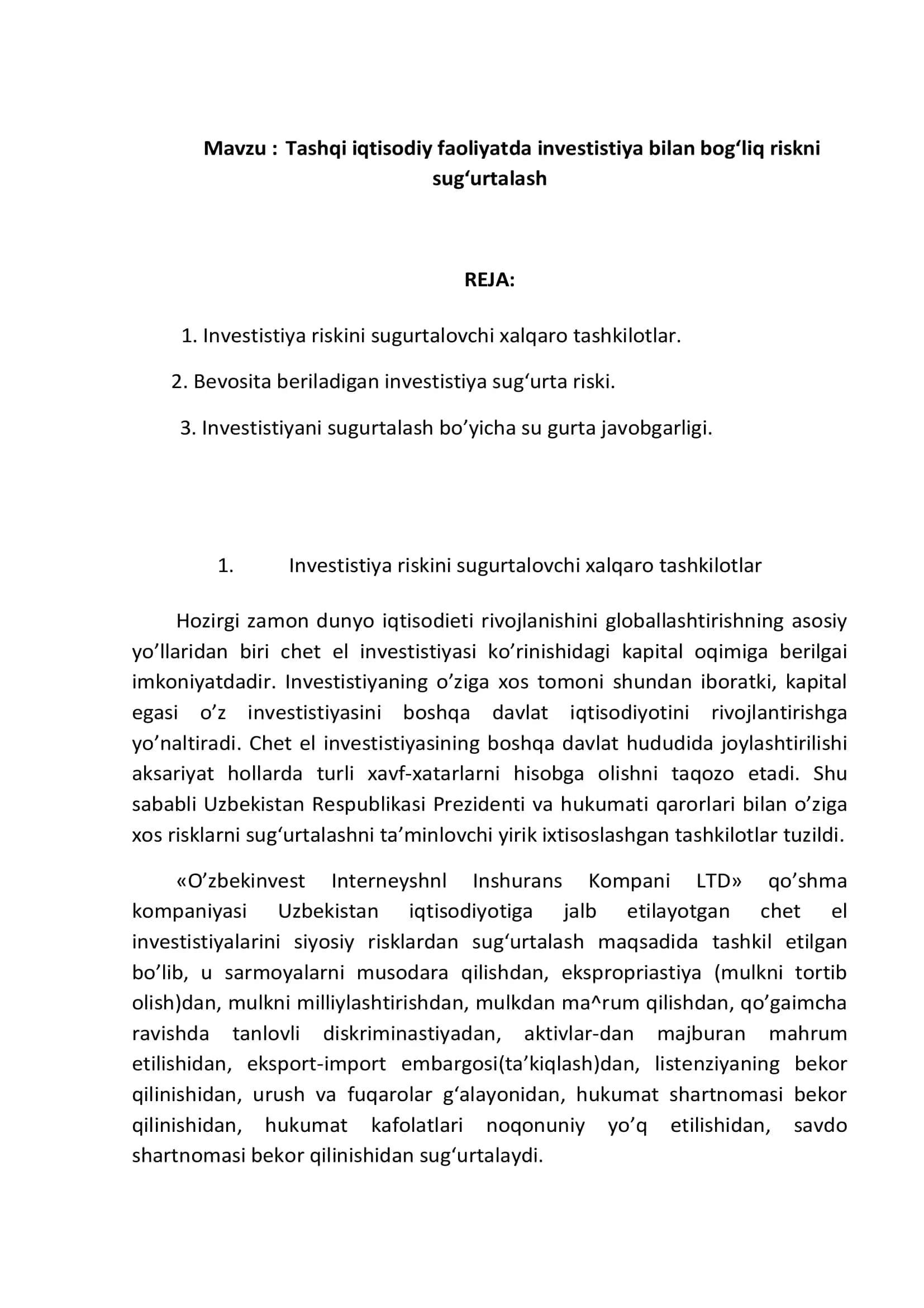 Tashqi iqtisodiy faoliyatda investistiya bilan bog‘liq riskni sug‘urtalash 2